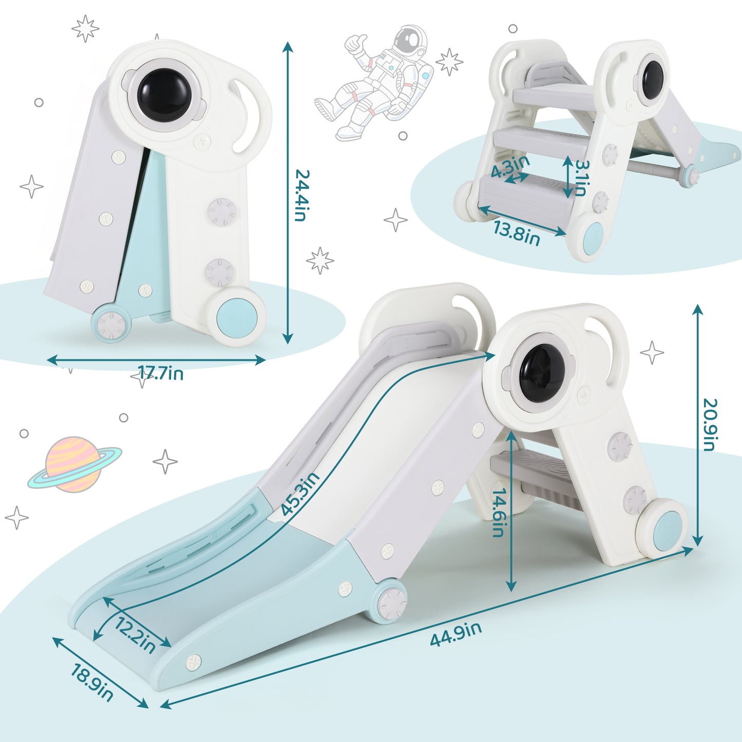 Pirecart Foldable Kids Slide Freestanding Toddler Toy Climbing Slide Playset