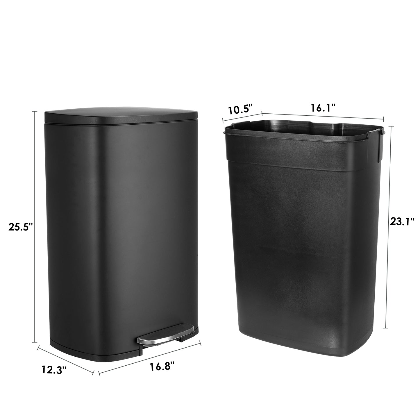 pirecart 13.2 Gallon Kitchen Step Trash Can Stainless Steel Garbage Can for Kitchen Home