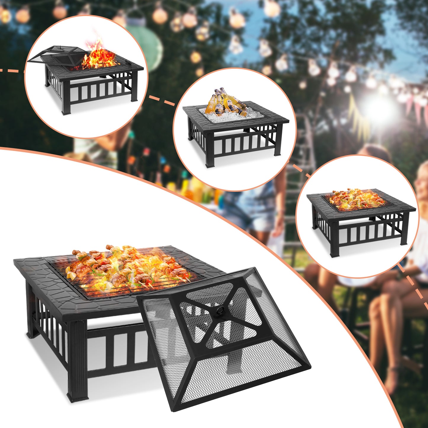 pirecart Patio Fire Pit Backyard Garden Wood Burning Stove Firepit with Poker