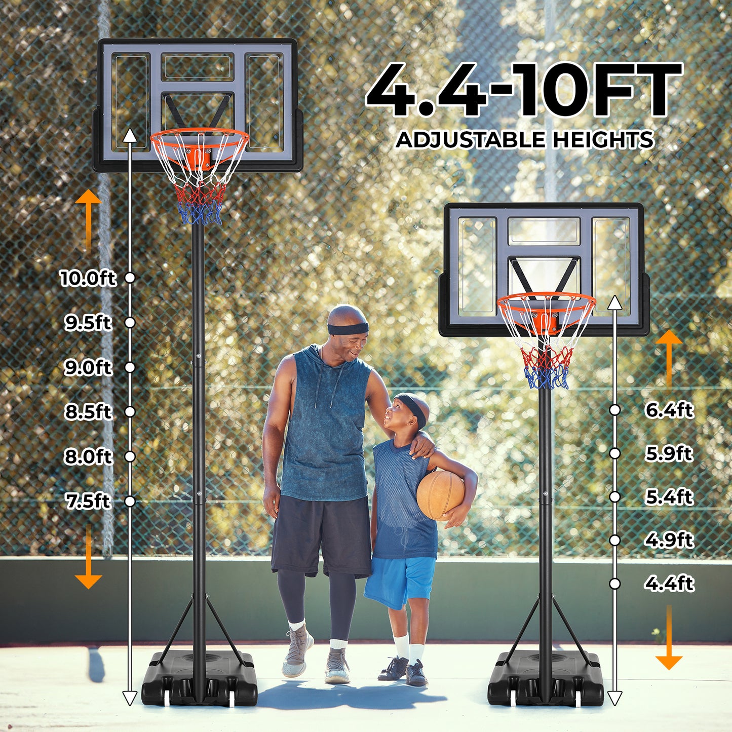 pirecart Basketball Hoop Outdoor, 4.4-10ft Adjustable Height, Outdoor Portable Basketball Goal System for Kid/Youth/Adult