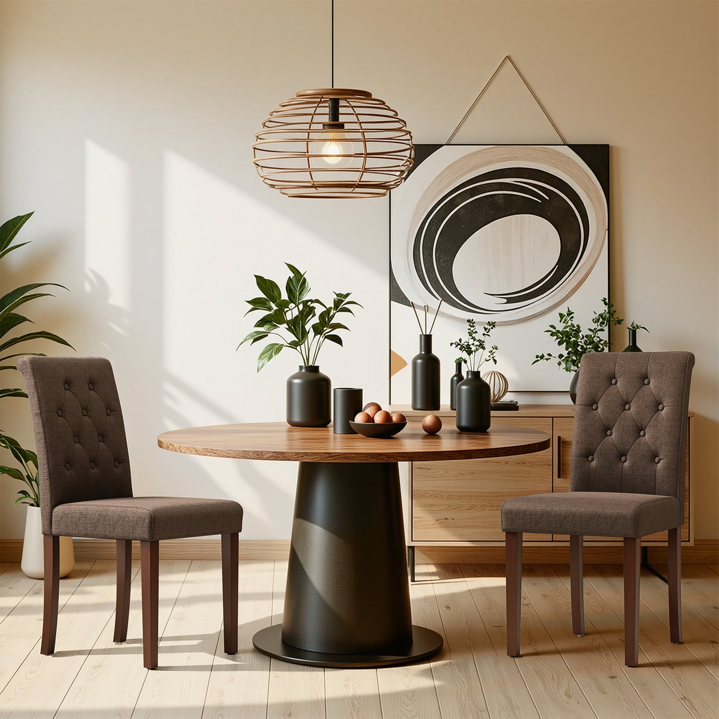 Pirecart 2 PCS Dining Chairs, Kitchen Chairs with Solid Wood Legs, Button-Tufted Parsons Design Upholstered Fabric Chairs