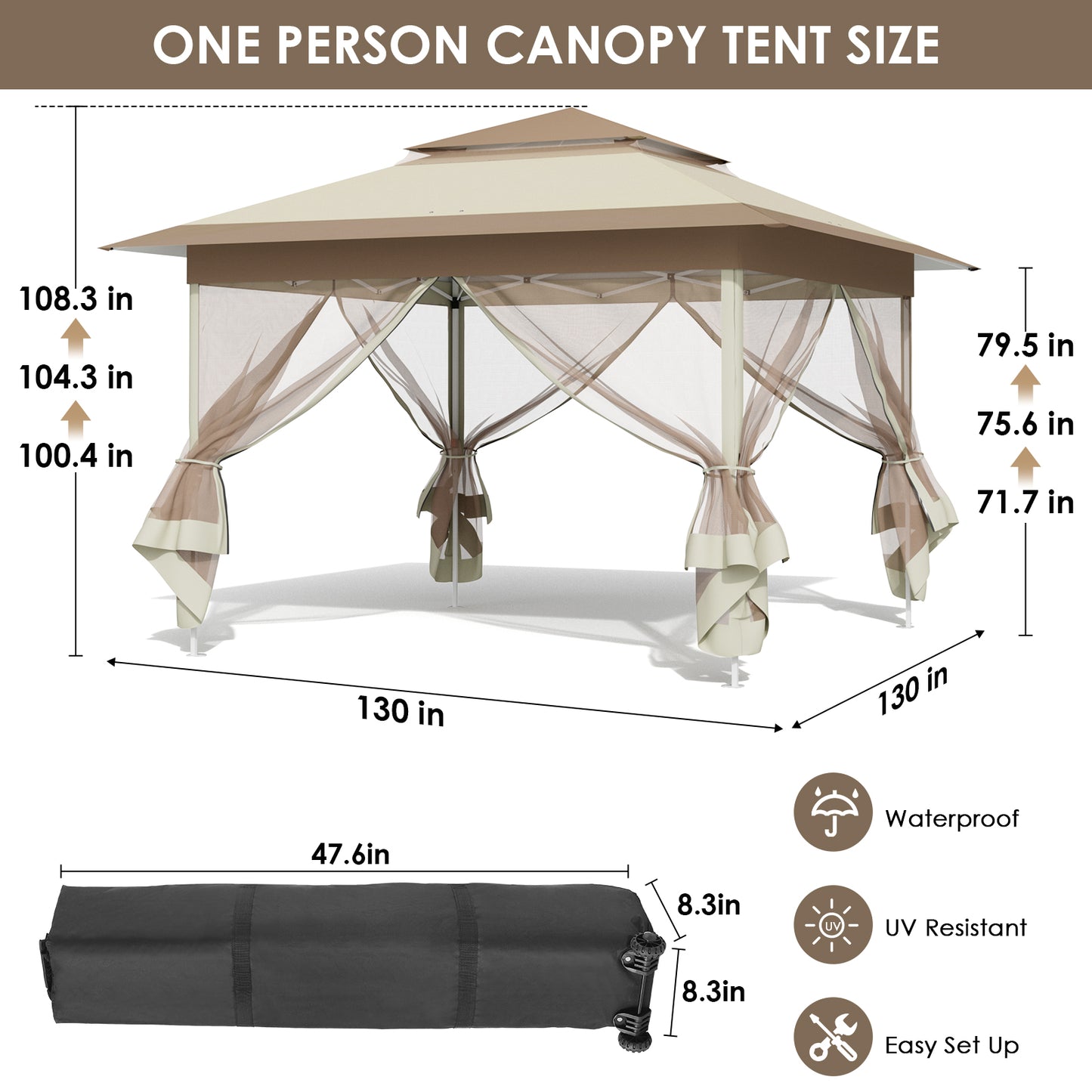 pirecart 11x11ft Pop Up Gazebo, Outdoor Instant Canopy Tent w/4 Netting Sidewall & Auto Extending Eave, Patio Gazebos Shelter