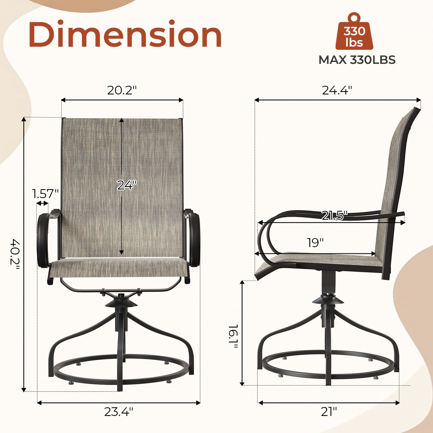 Pirecart Patio Swivel Chairs Set of 2/4, 360° Outdoor Dining Chairs with Steel Frame & Textilene Fabric, High Back Patio Dining Chairs with Ergonomic Armrest for Lawn, Garden, Deck