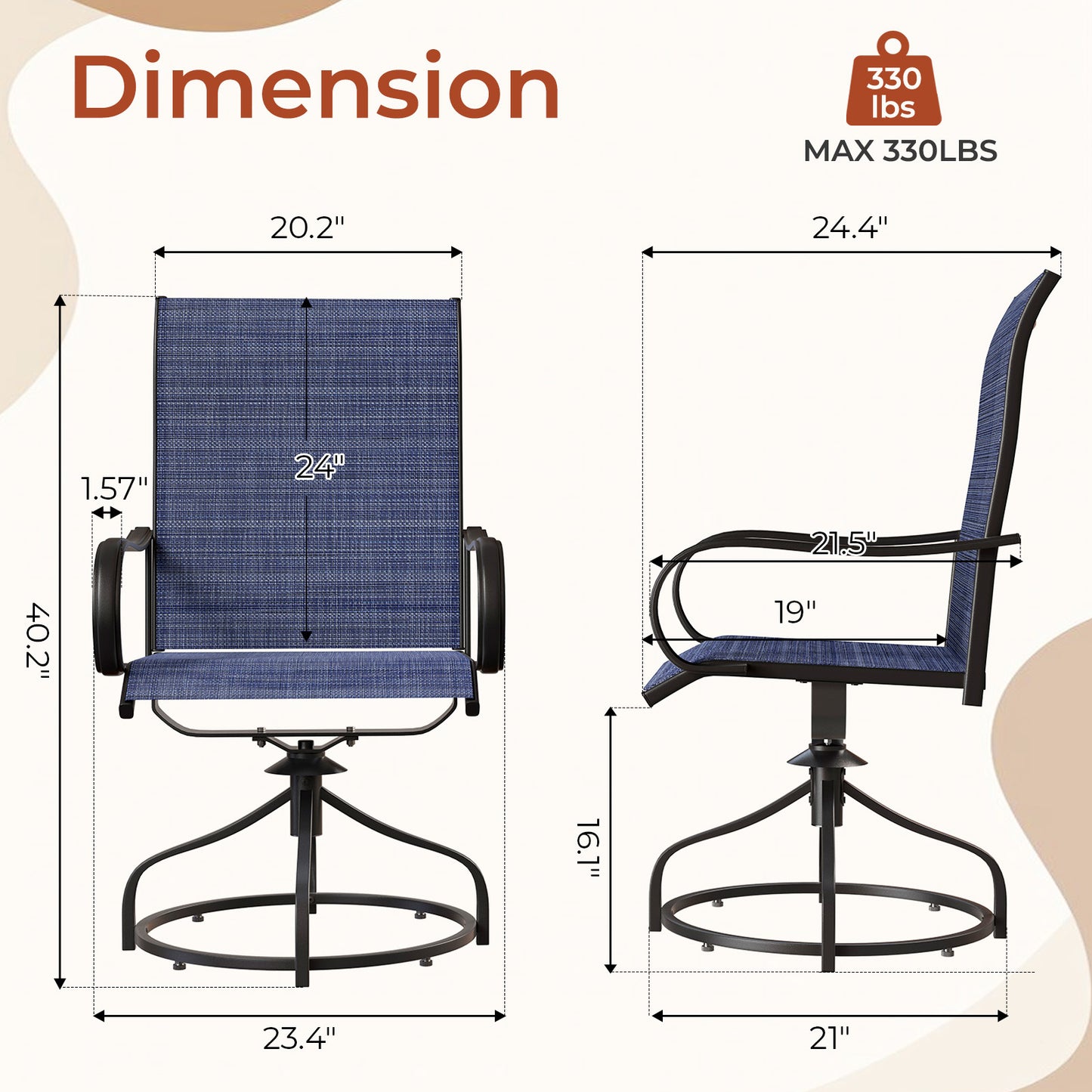 Pirecart Patio Swivel Chairs Set of 2/4, 360° Outdoor Dining Chairs with Steel Frame & Textilene Fabric, High Back Patio Dining Chairs with Ergonomic Armrest for Lawn, Garden, Deck