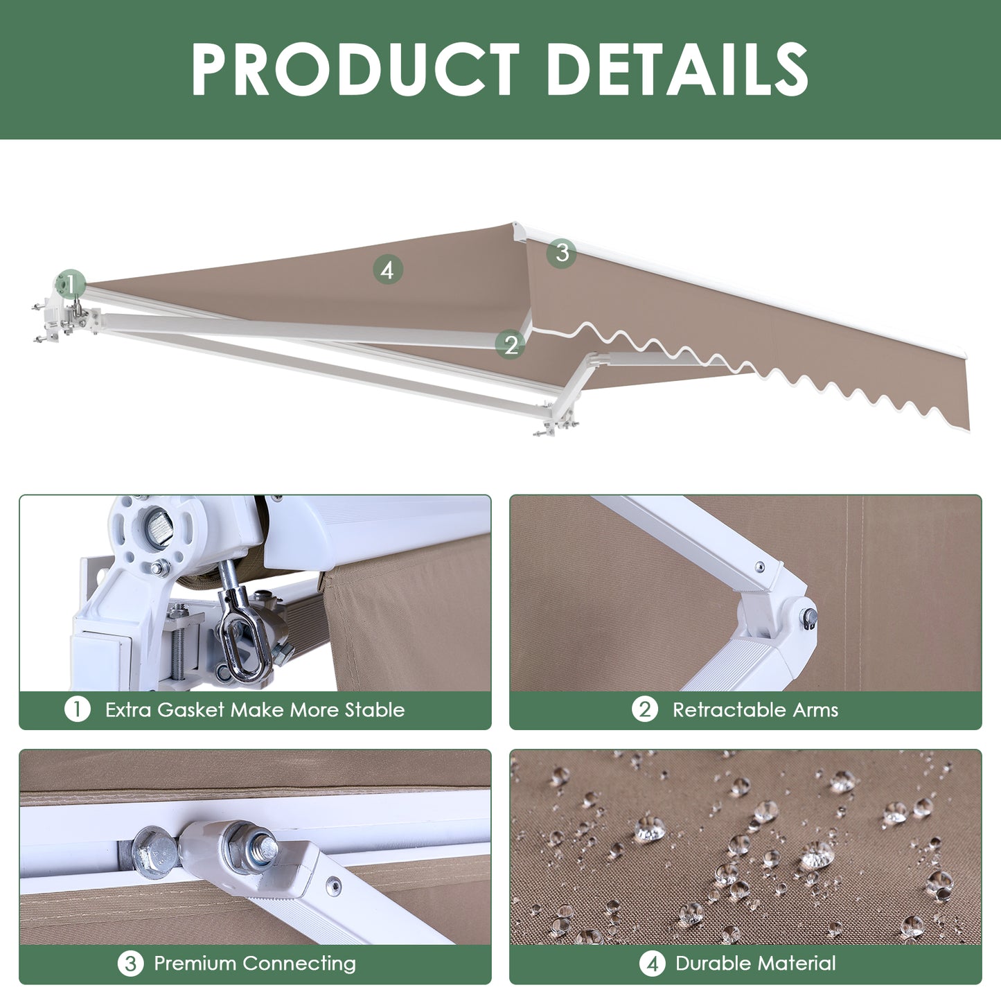 patio 10 x 8.2 ft Patio Awning Retractable Sun Shade Awning Cover Outdoor Patio Canopy Sunsetter