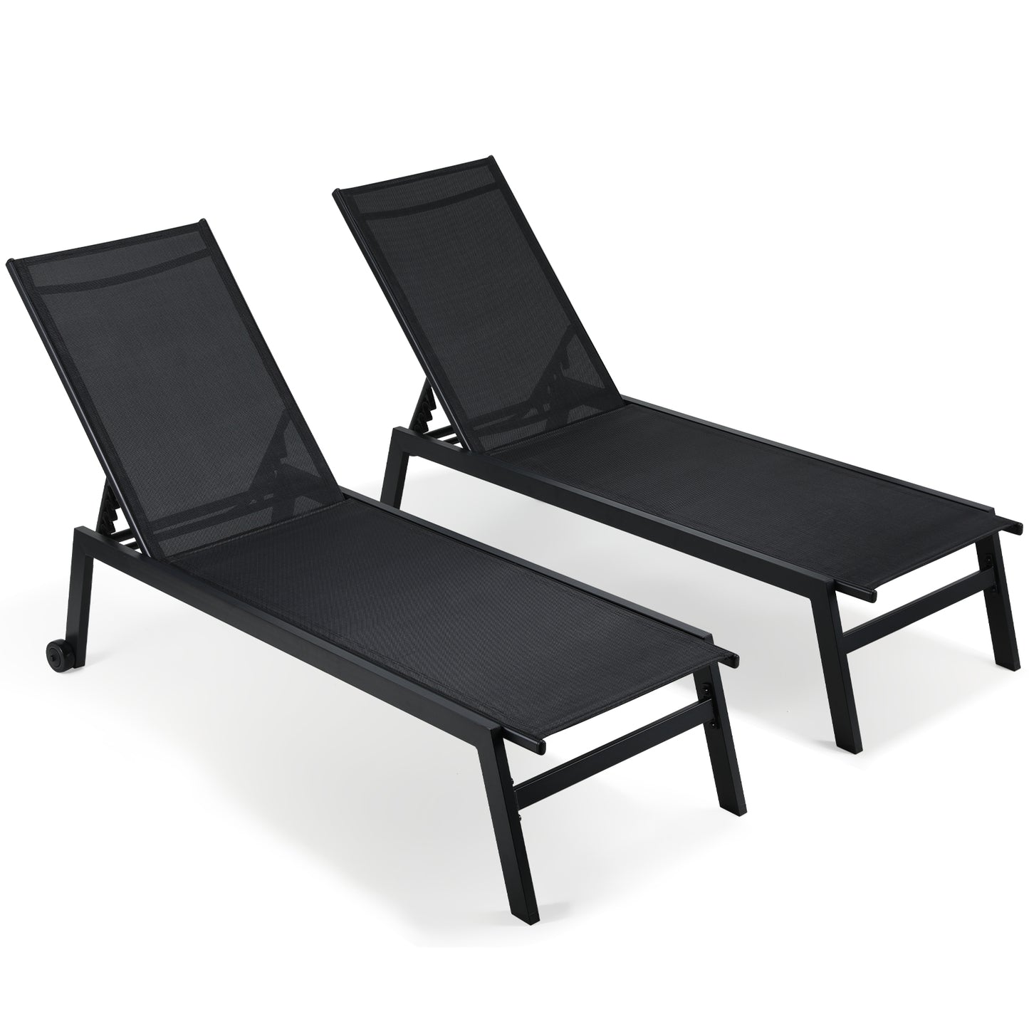 pirecart Adjustable Outdoor Chaise Lounge Chair with Wheels, Patio Lounge Chair Set of 2