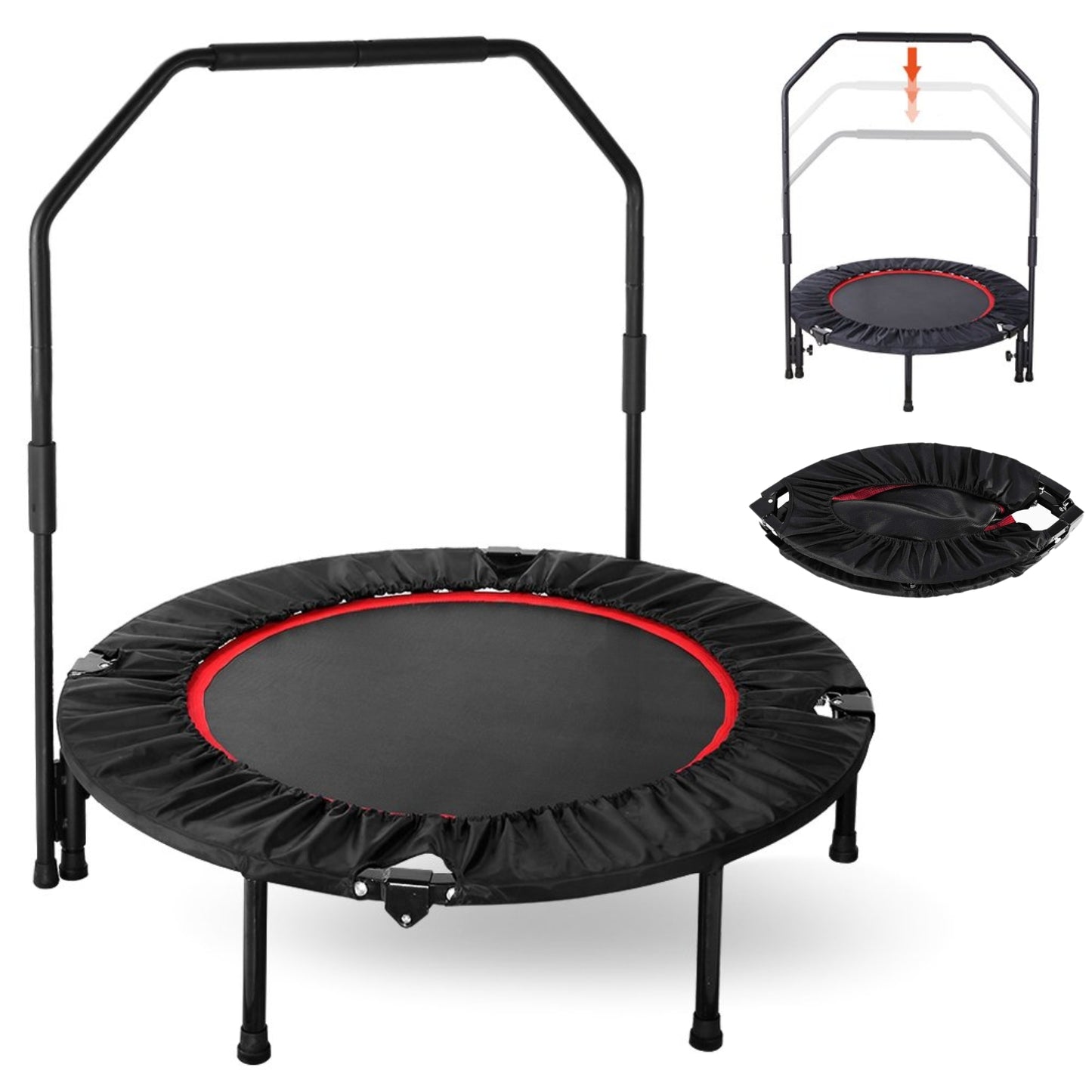 Pirecart 40" Foldable Mini Trampoline Fitness Rebounder with Handrail