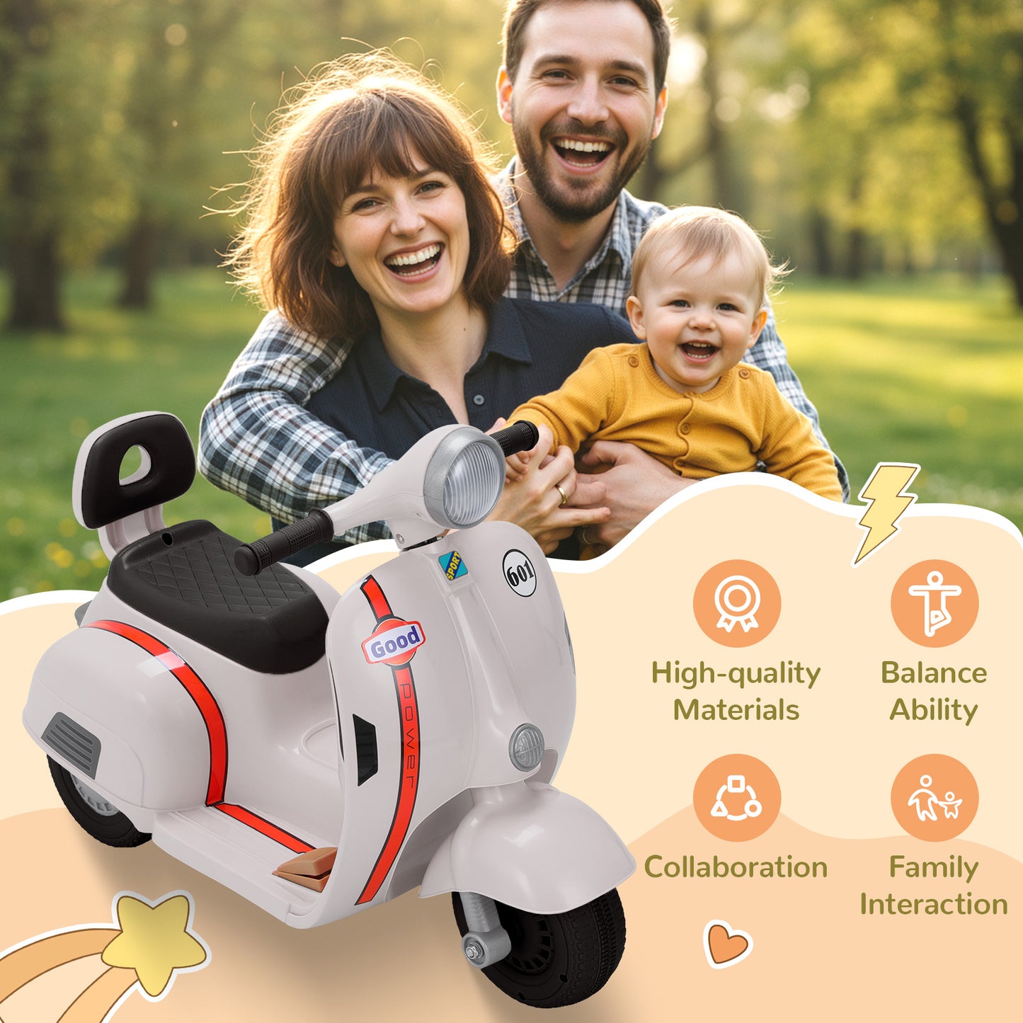 Kids Mini Motorcycle, 6V Electric Ride on Toy with Music, Realistic Horn, Light, 2 Electric Toddler Motorcycle for Kids Age 3+