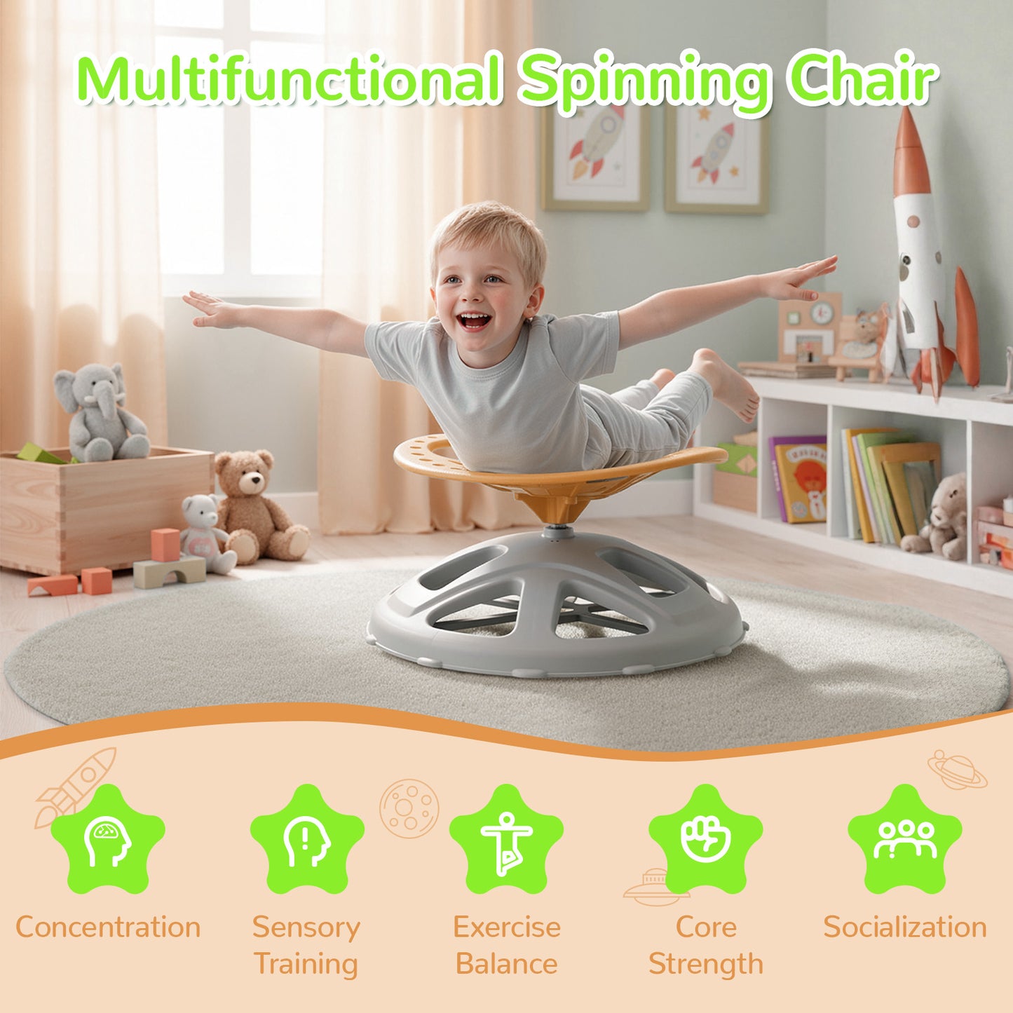 Pirecart Spinning Chair for Autistic Kids, Sit and Spin Autism Toys for Age 3+, Children's Rotating Chair for Kids with Autism, Training Body Coordination