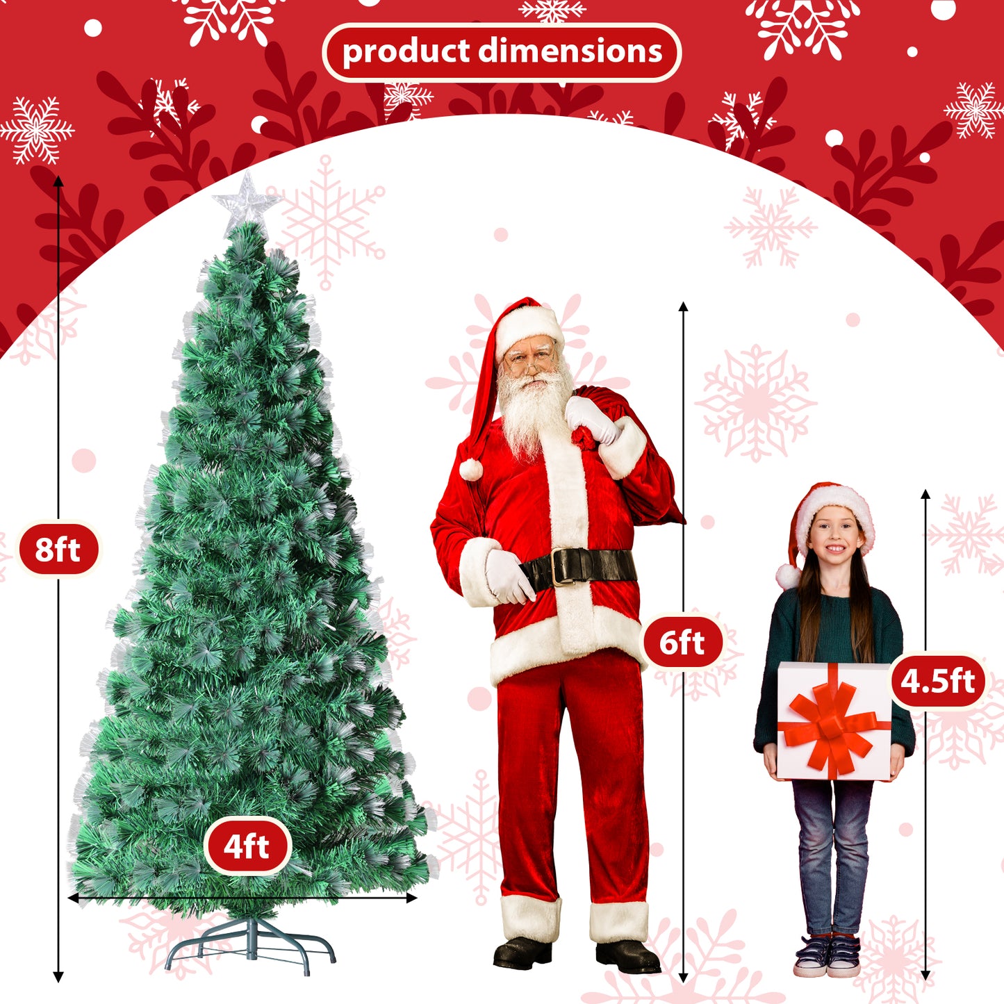 Pirecart 6/8/9/10 ft Pre-Lit Fiber Optic Artificial Pine Christmas Tree Artificial Xmas Tree for Indoor Holiday Home Decoration