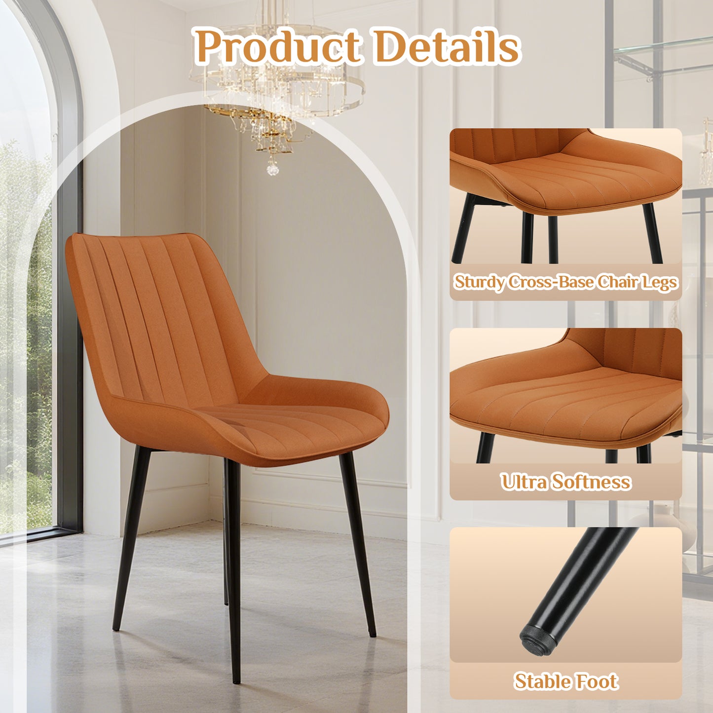 Pirecart High Back Dining Room Chairs, Set of 2/4 PU Leather Dining Chairs with Thick Cushions, Wide Padded Seat, Metal Legs for Kitchen, Living Room