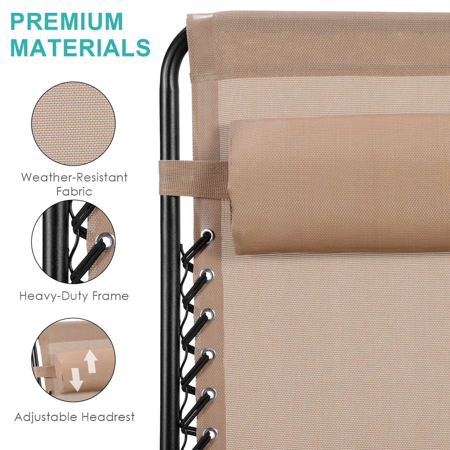 Pirecart Adjustable Zero-Gravity Chairs Textilene Outdoor Lounger Pillow and Cup Holder