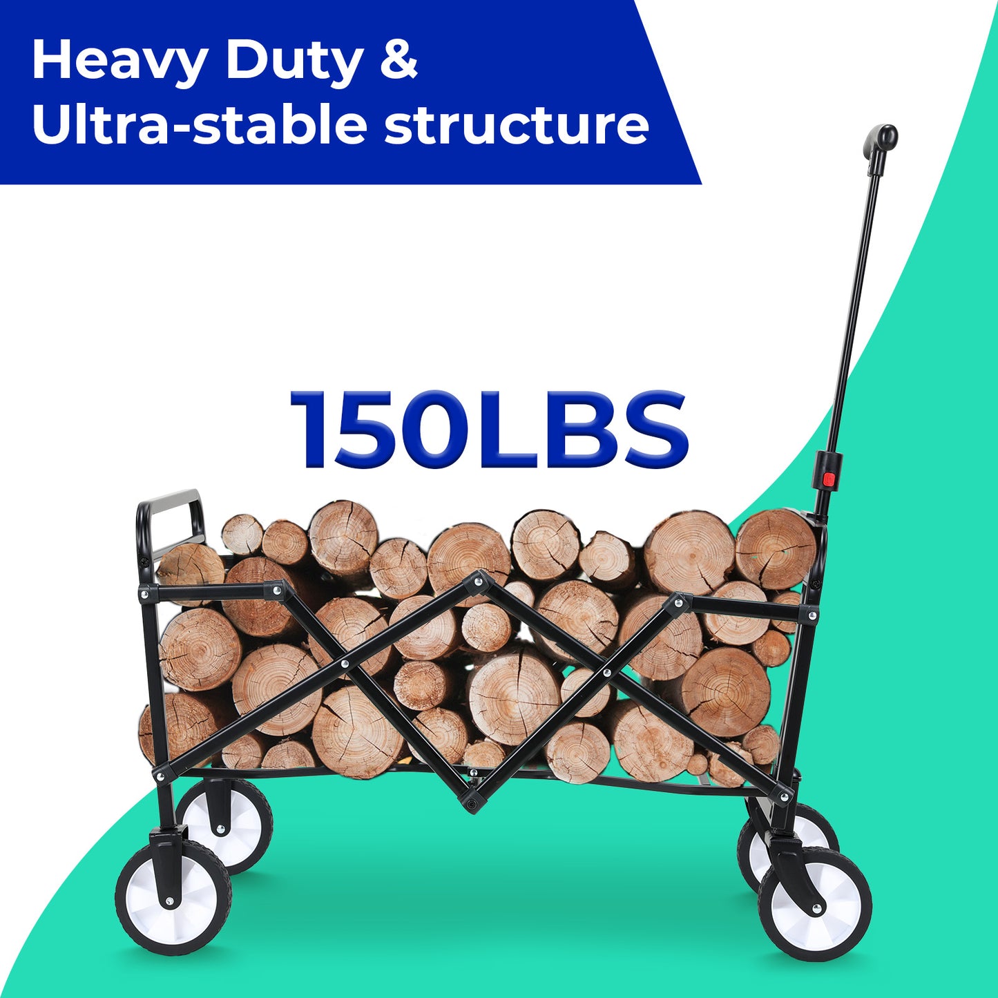 Pirecart 150lbs Capacity Foldable Wagons Carts, Lightweight Portable Utility Shopping Cart with Wheels, Collapsible Grocery Wagon Cart for Grocery, Camping, Shopping, Beach, Garden, Sports