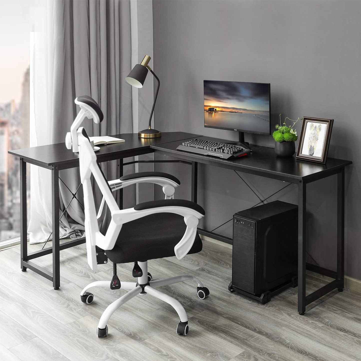 pirecart L-Shaped Computer Desk, L Shaped Desk for Home Office with Monitor Stand