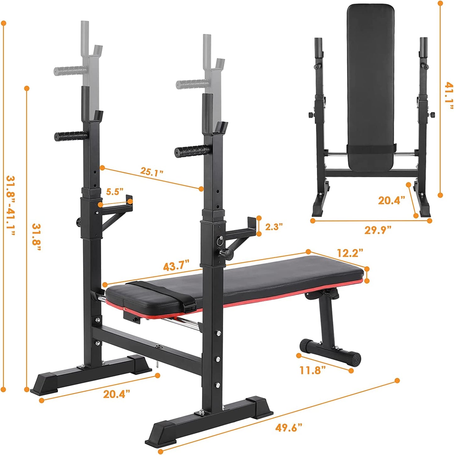 pirecart Weight Bench Press w/Squat Rack Folding Bench Press Set