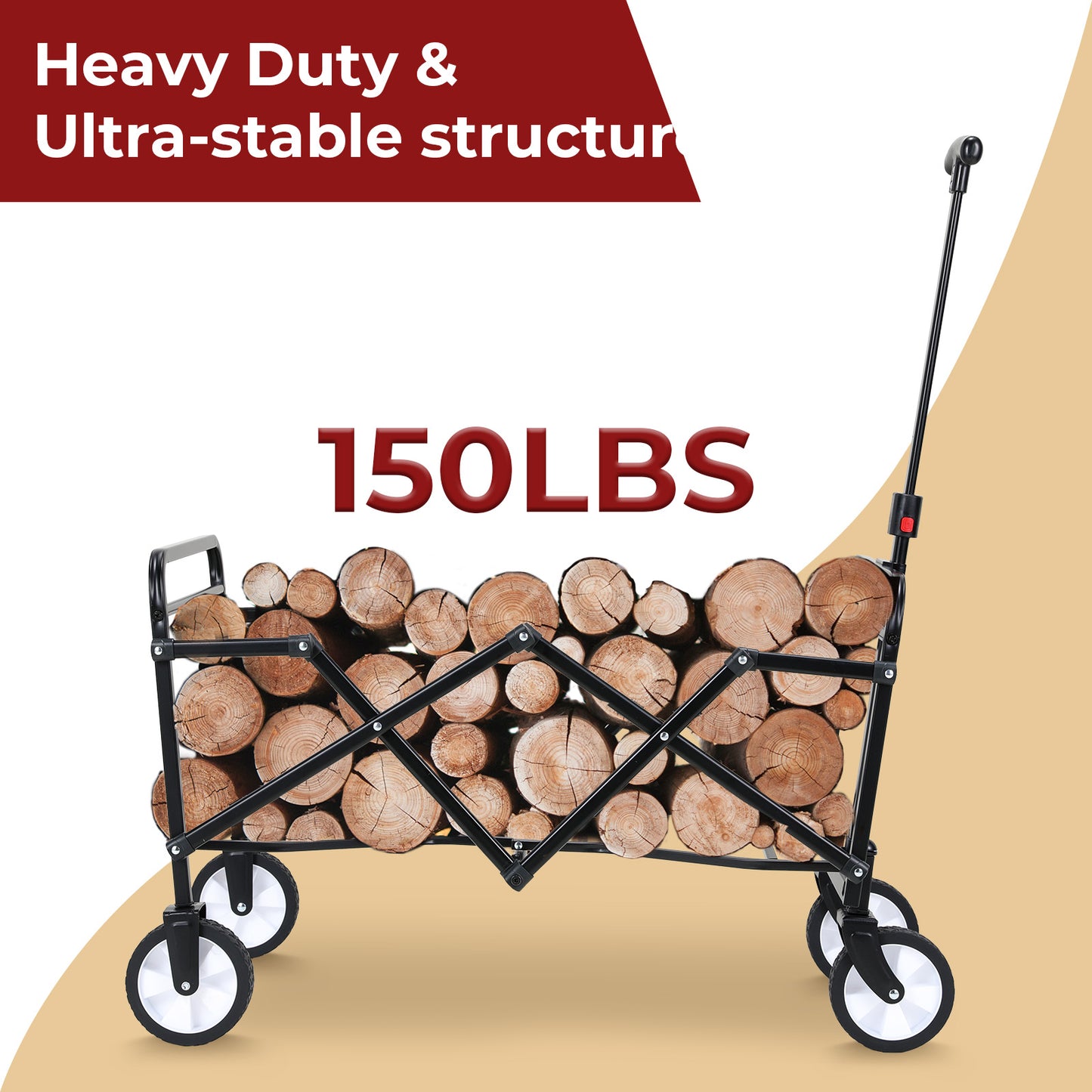 Pirecart 150lbs Capacity Foldable Wagons Carts, Lightweight Portable Utility Shopping Cart with Wheels, Collapsible Grocery Wagon Cart for Grocery, Camping, Shopping, Beach, Garden, Sports