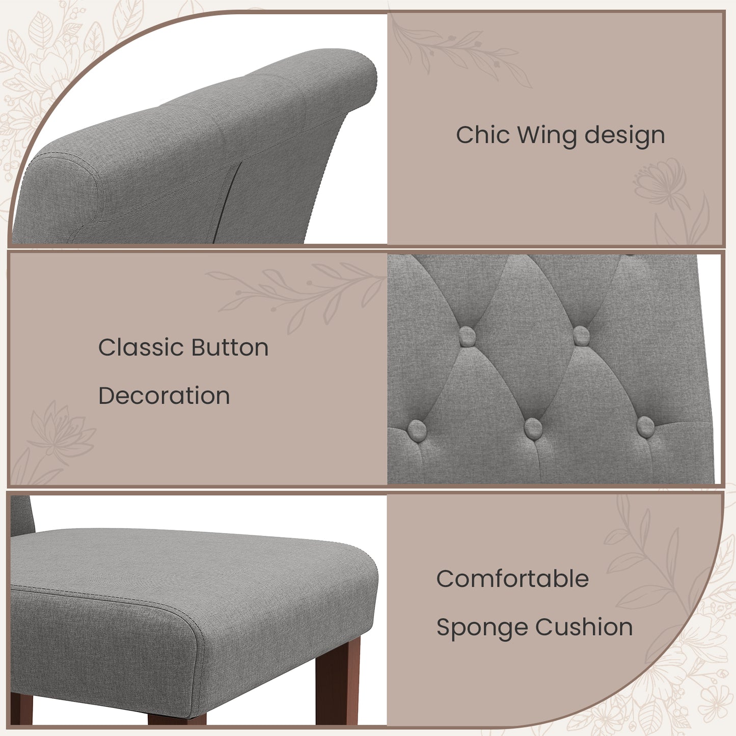 Pirecart 2 PCS Dining Chairs, Kitchen Chairs with Solid Wood Legs, Button-Tufted Parsons Design Upholstered Fabric Chairs