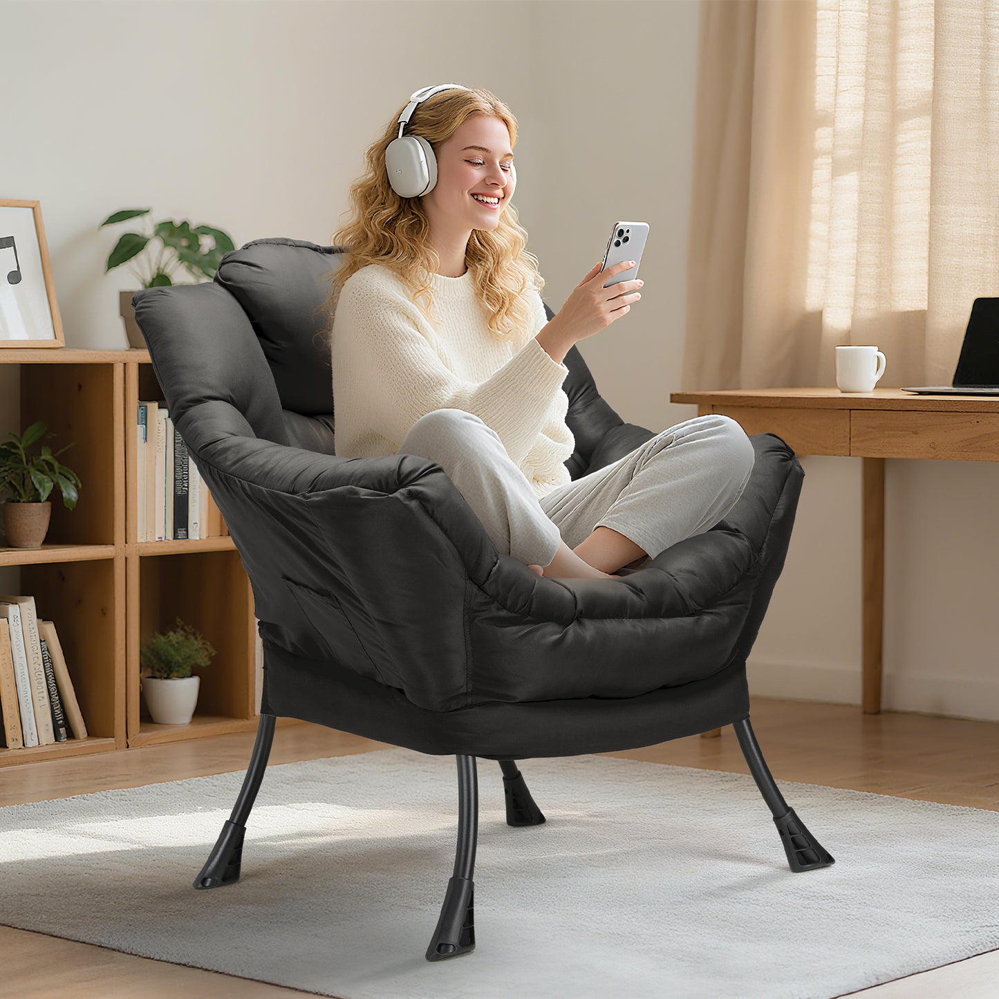 Pirecart Lazy Chair Large Accent Chair, Modern Reading Chair with Side Pocket, Comfy Living Room Chair, Lounge chair for Bedroom, Dorm