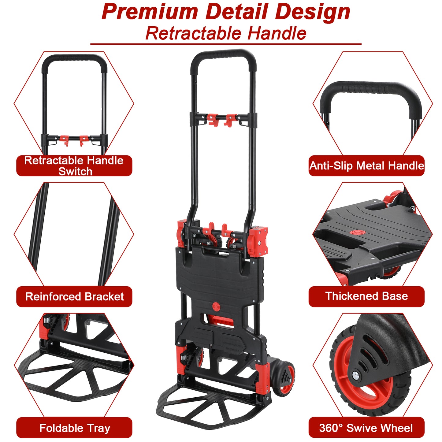 pirecart 2 in 1 Folded Hand Truck with 4 Wheels & Storage Boxes, Heavy Duty Hand Cart Max Load 330LB,