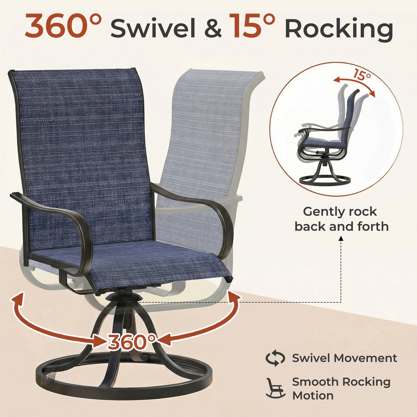 Pirecart Patio Swivel Chairs Set of 2/4, 360° Outdoor Dining Chairs with Steel Frame & Textilene Fabric, High Back Patio Dining Chairs with Ergonomic Armrest for Lawn, Garden, Deck
