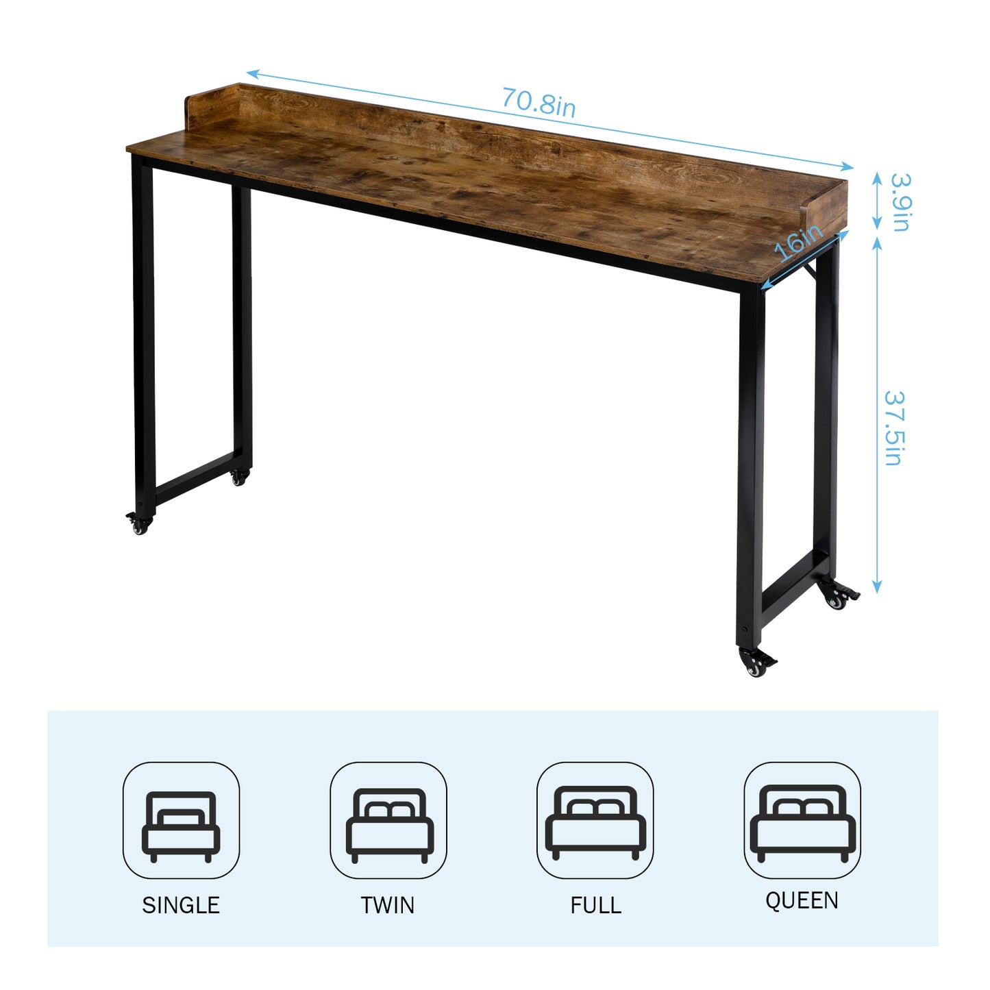 pirecart Overbed Table with Wheels, Queen/Full Size Over Bed Table