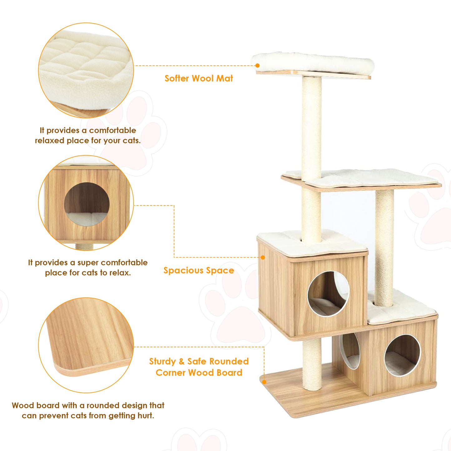 pirecart 54in Wooden Cat Tree Tower, Cat Climbing Stand House with Sisal Scratching Post