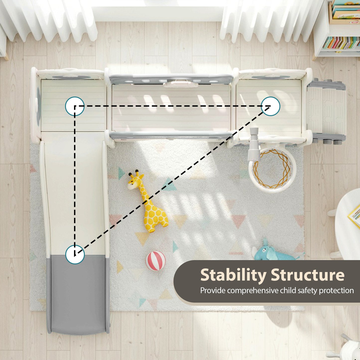 Pirecart 10-in-1 Kids Slide, Indoor Outdoor Toddler Slide Playground with Drawing Board, Basketball Hoop, Tunnel & Storage for Playroom, Kindergarten, Backyard, Gift for Children Age 3+