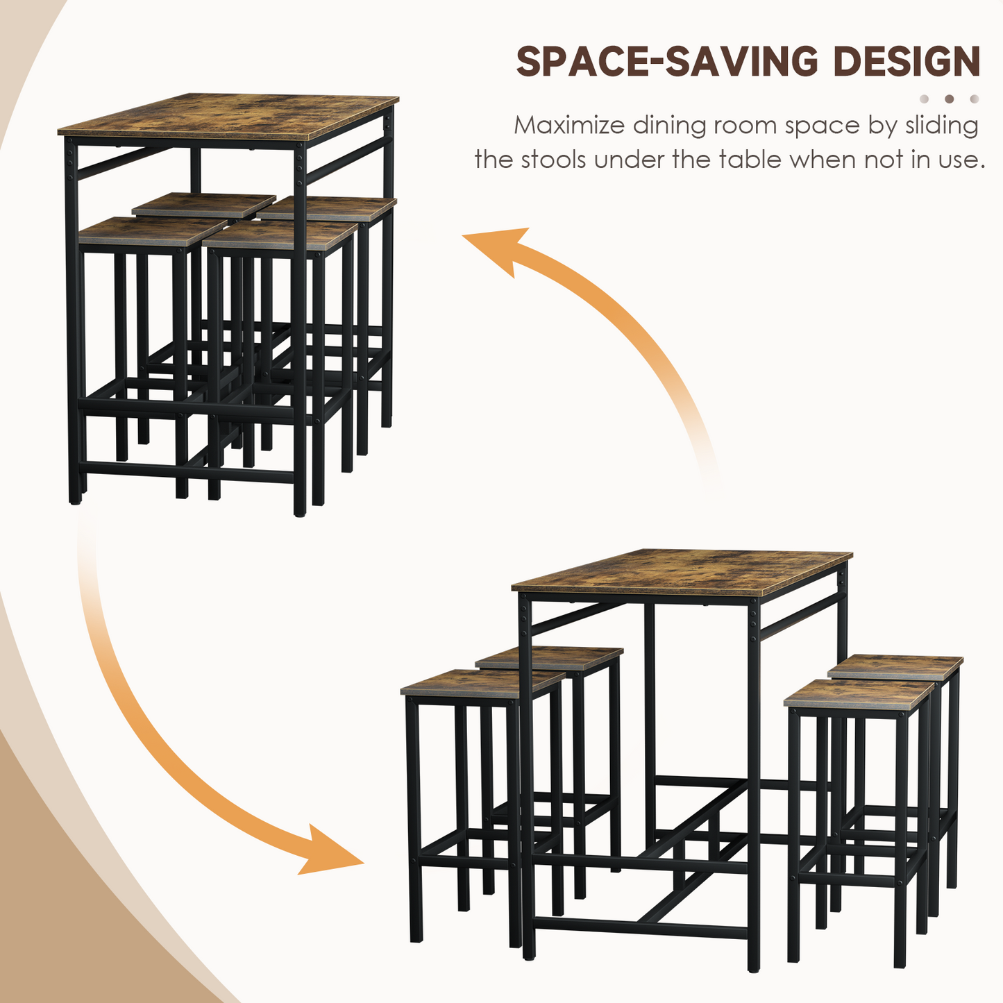 pirecart 5 Piece Counter Height Bar Table Set, Kitchen Dining Room Bistro Pub Table W/ 4 Stools