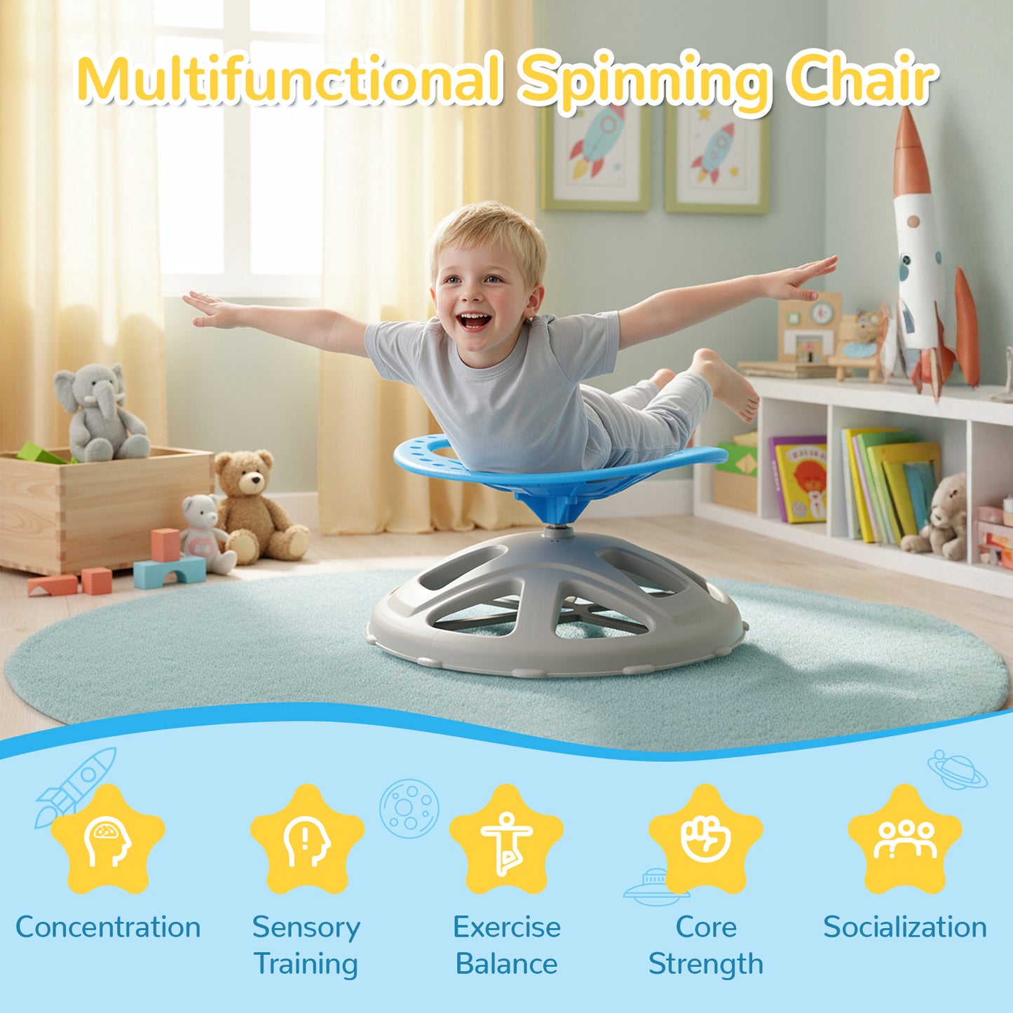 Pirecart Spinning Chair for Autistic Kids, Sit and Spin Autism Toys for Age 3+, Children's Rotating Chair for Kids with Autism, Training Body Coordination