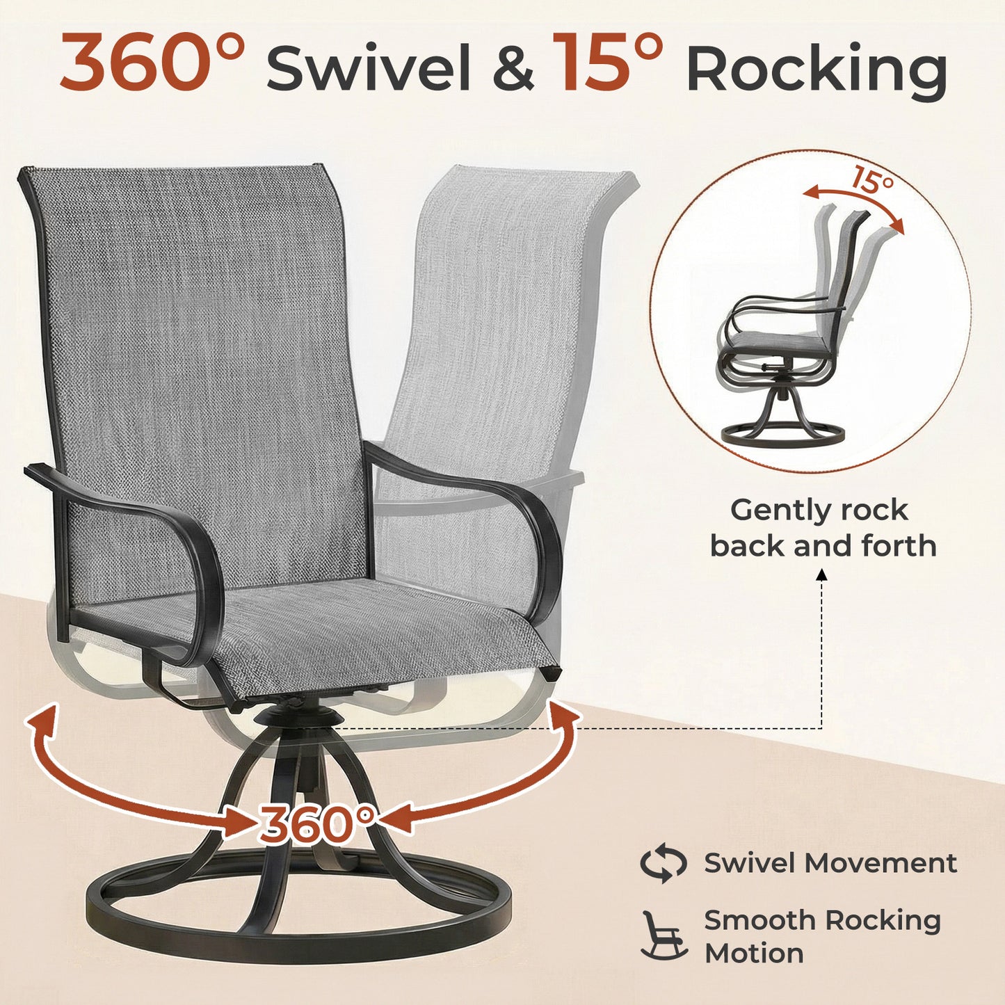 Pirecart Patio Swivel Chairs Set of 2/4, 360° Outdoor Dining Chairs with Steel Frame & Textilene Fabric, High Back Patio Dining Chairs with Ergonomic Armrest for Lawn, Garden, Deck