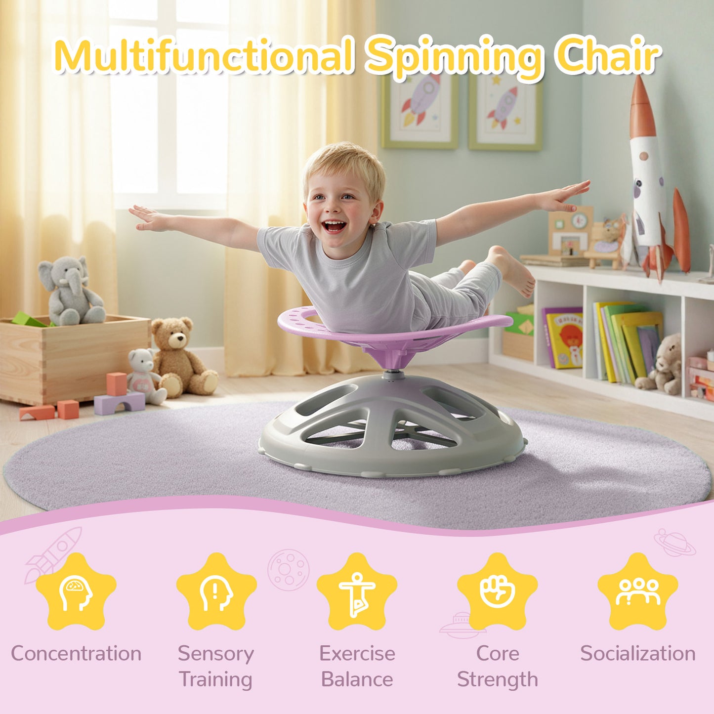 Pirecart Spinning Chair for Autistic Kids, Sit and Spin Autism Toys for Age 3+, Children's Rotating Chair for Kids with Autism, Training Body Coordination