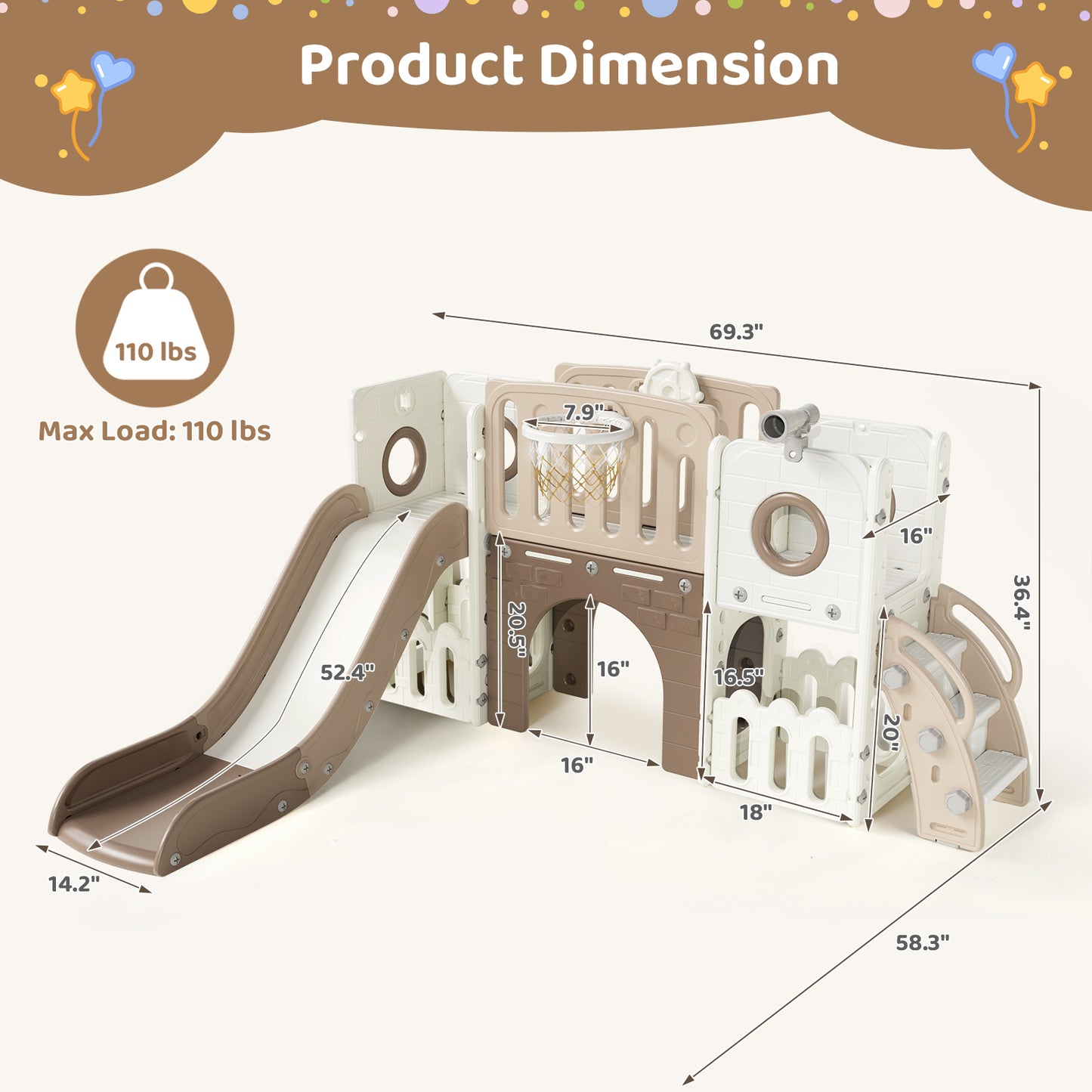 Pirecart Large Toddler Slide, Indoor Outdoor Kids Climber Playset with Basketball Hoop, Storage Space, Tunnel for Boys and Girls