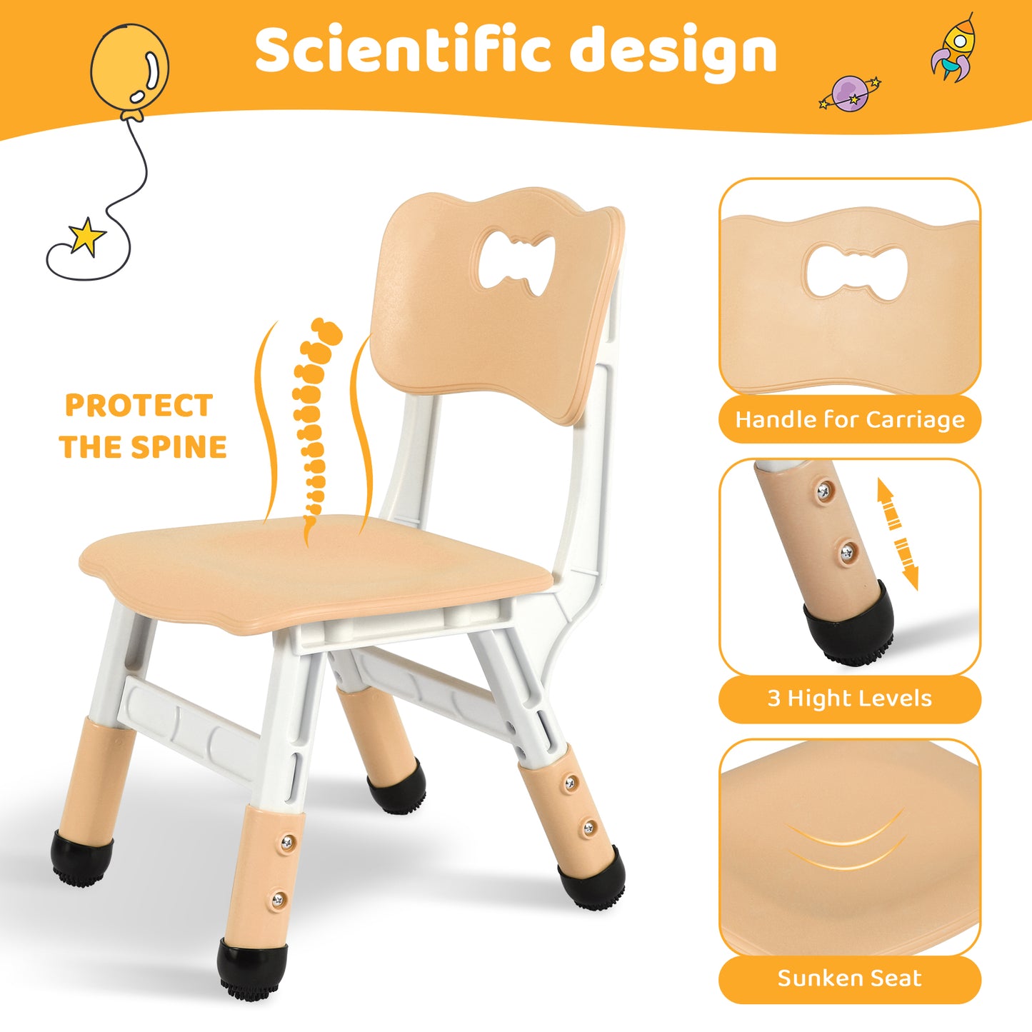 Pirecart Kids Table and 2 Chairs Set Activity Table Height Adjustable Toddler Art Desk for Reading Drawing Eating, Suitable for Ages 3-9