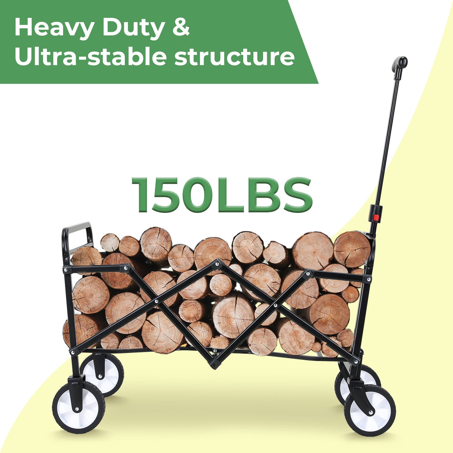 Pirecart 150lbs Capacity Foldable Wagons Carts, Lightweight Portable Utility Shopping Cart with Wheels, Collapsible Grocery Wagon Cart for Grocery, Camping, Shopping, Beach, Garden, Sports