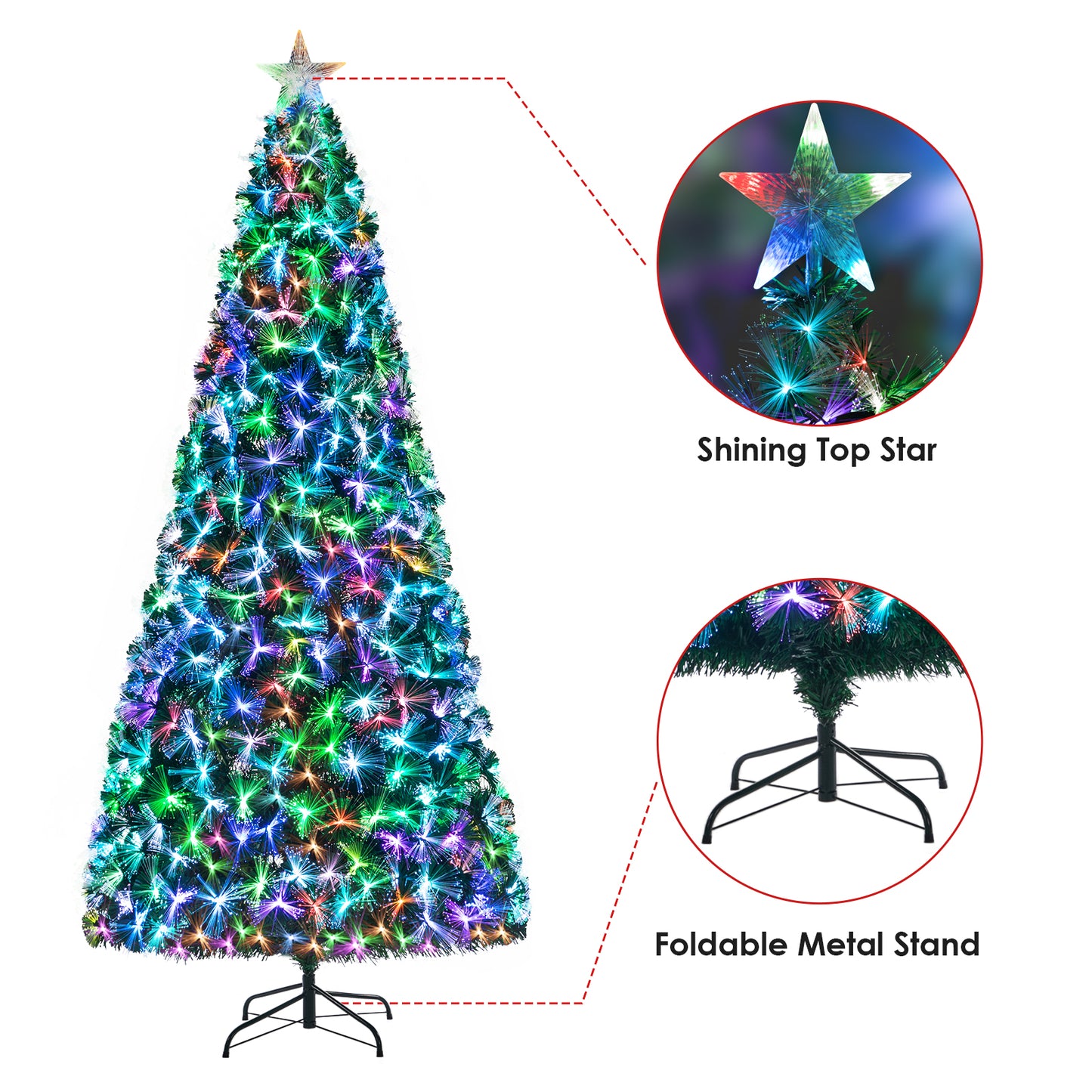 pirecart 6/8/9/10 ft Pre-Lit Fiber Optic Artificial Pine Christmas Tree Artificial Xmas Tree for Indoor Holiday Home Decoration