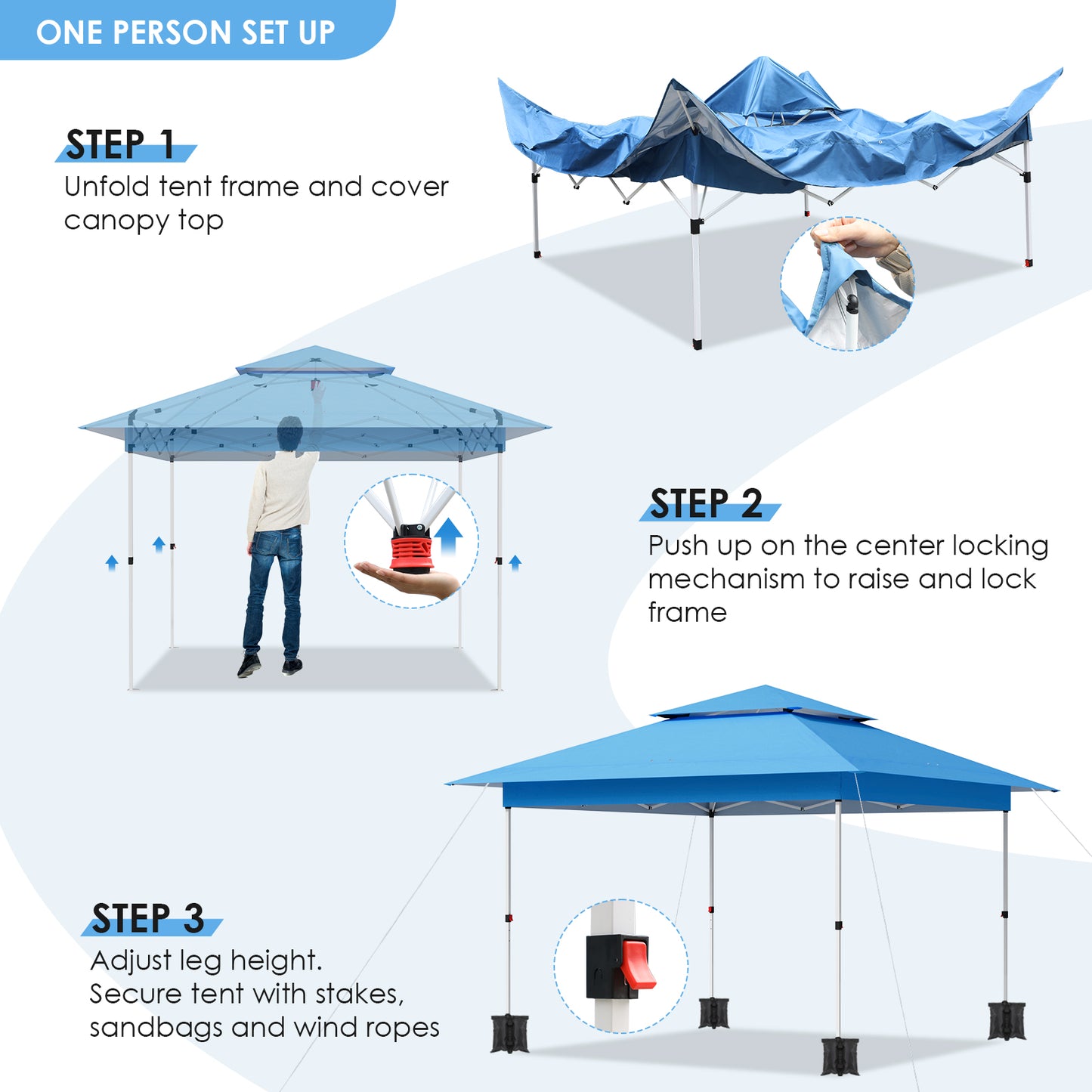 pirecart 12' x 12' Easy Set-up Canopy Tent One Person Folding Commercial Shelter w/Upgraded Wheeled Bag