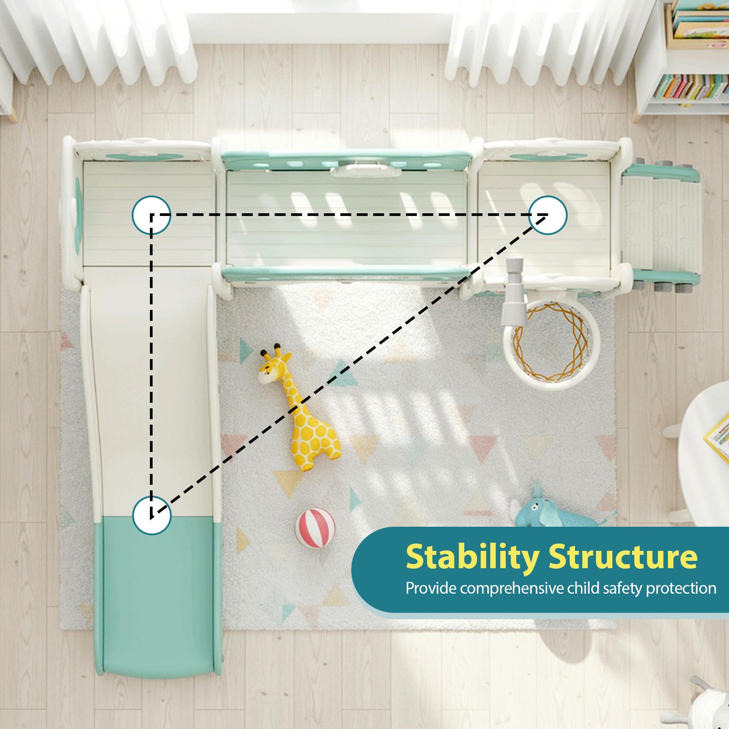 Pirecart 10-in-1 Kids Slide, Indoor Outdoor Toddler Slide Playground with Drawing Board, Basketball Hoop, Tunnel & Storage for Playroom, Kindergarten, Backyard, Gift for Children Age 3+
