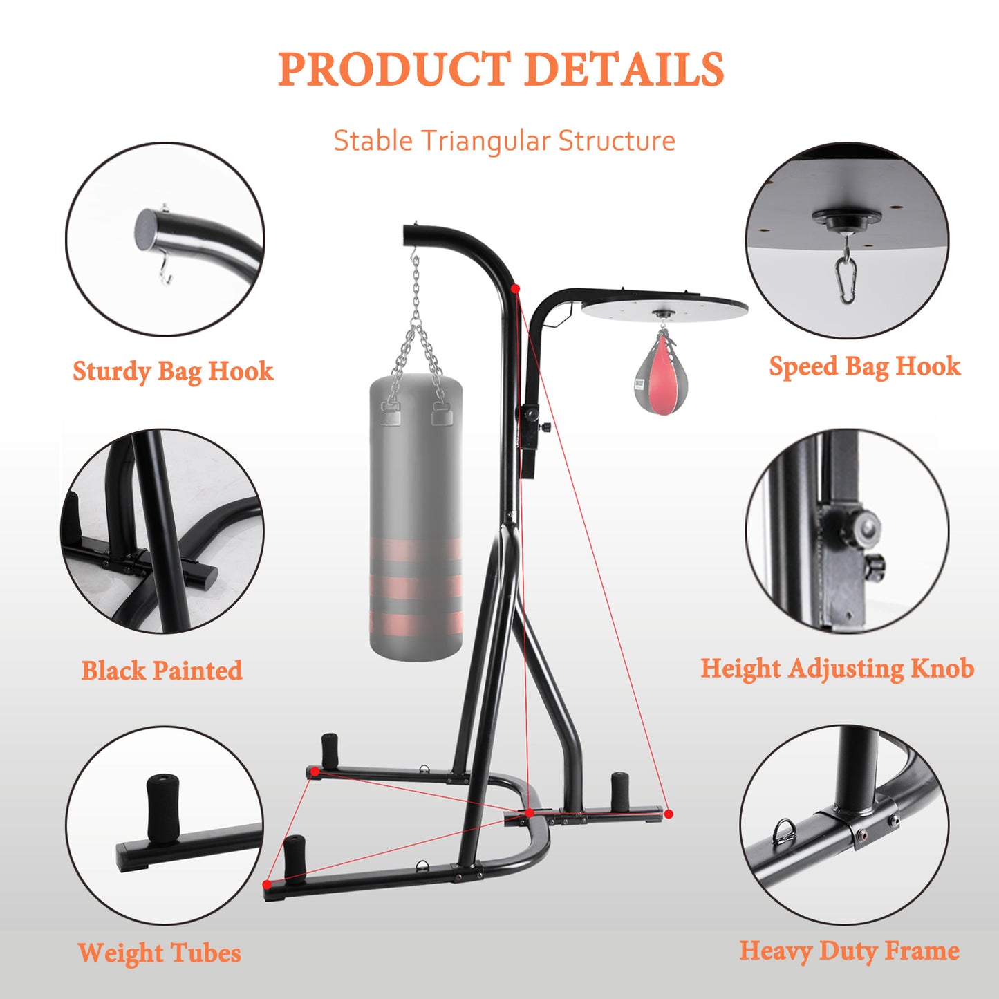 pirecart Heavy Boxing Bag Stand, Height Adjustable Steel Punching Stand for Heavy Bag