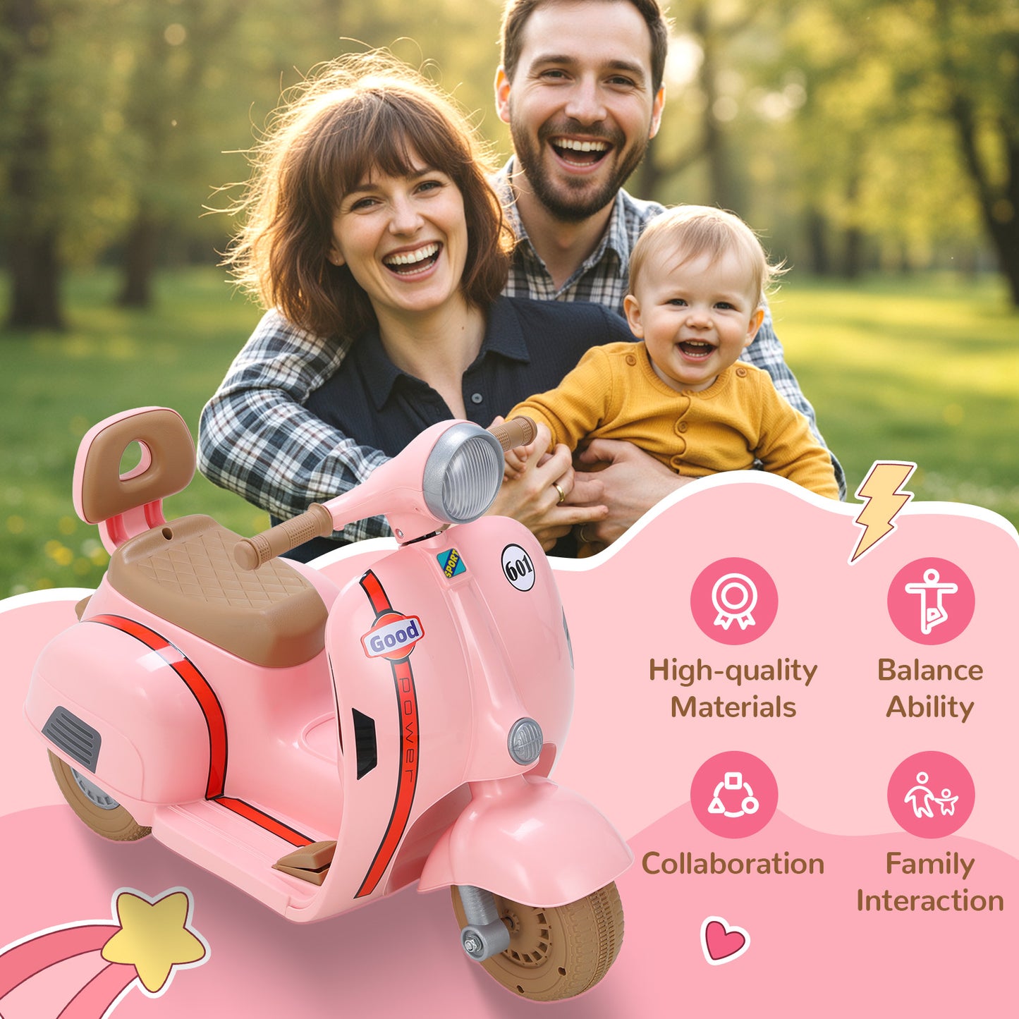 Kids Mini Motorcycle, 6V Electric Ride on Toy with Music, Realistic Horn, Light, 2 Electric Toddler Motorcycle for Kids Age 3+