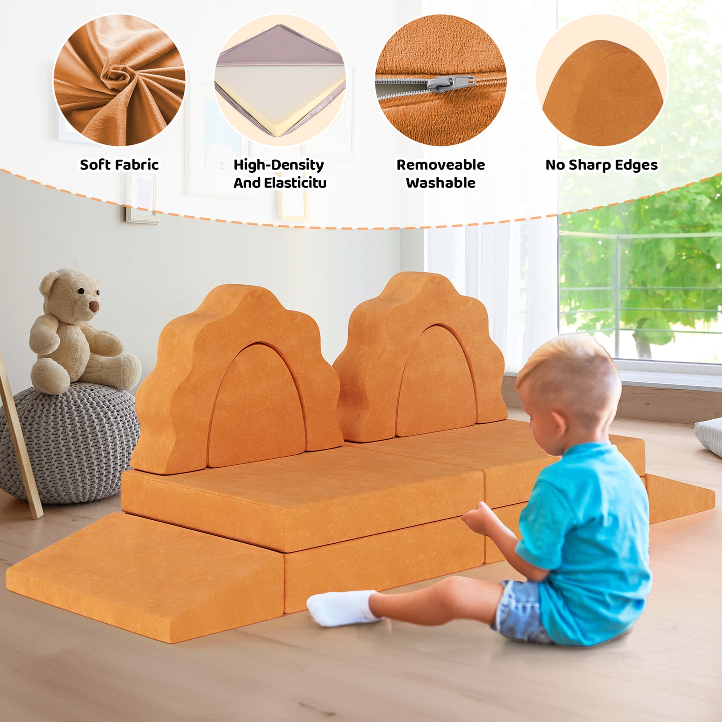 Pirecart Modular Kids Play Couch 10Pcs Toddler Sofa Couch Creative Sectional Couch Play Set