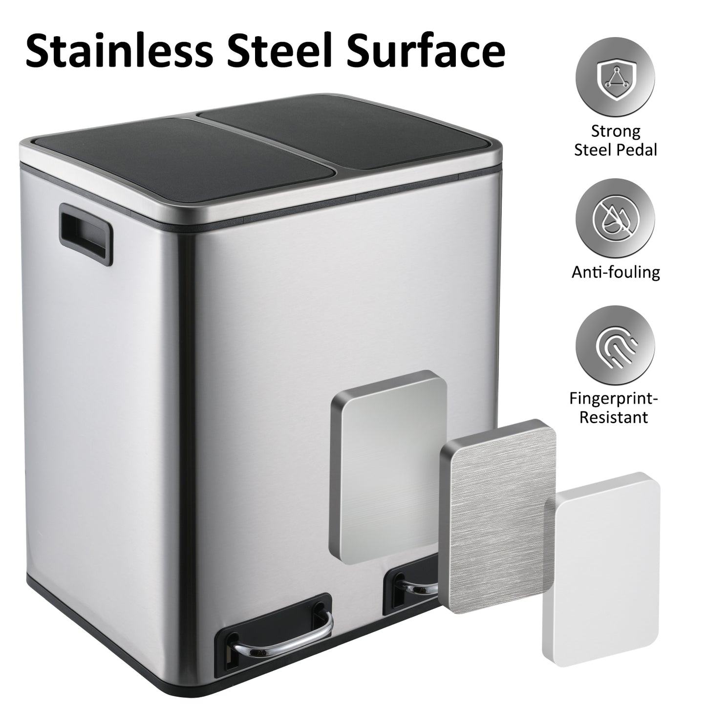 pirecart 2 x 4 Gallon Dual Trash Can Rectangular Dual Compartment Recycling Bin Stainless Steel