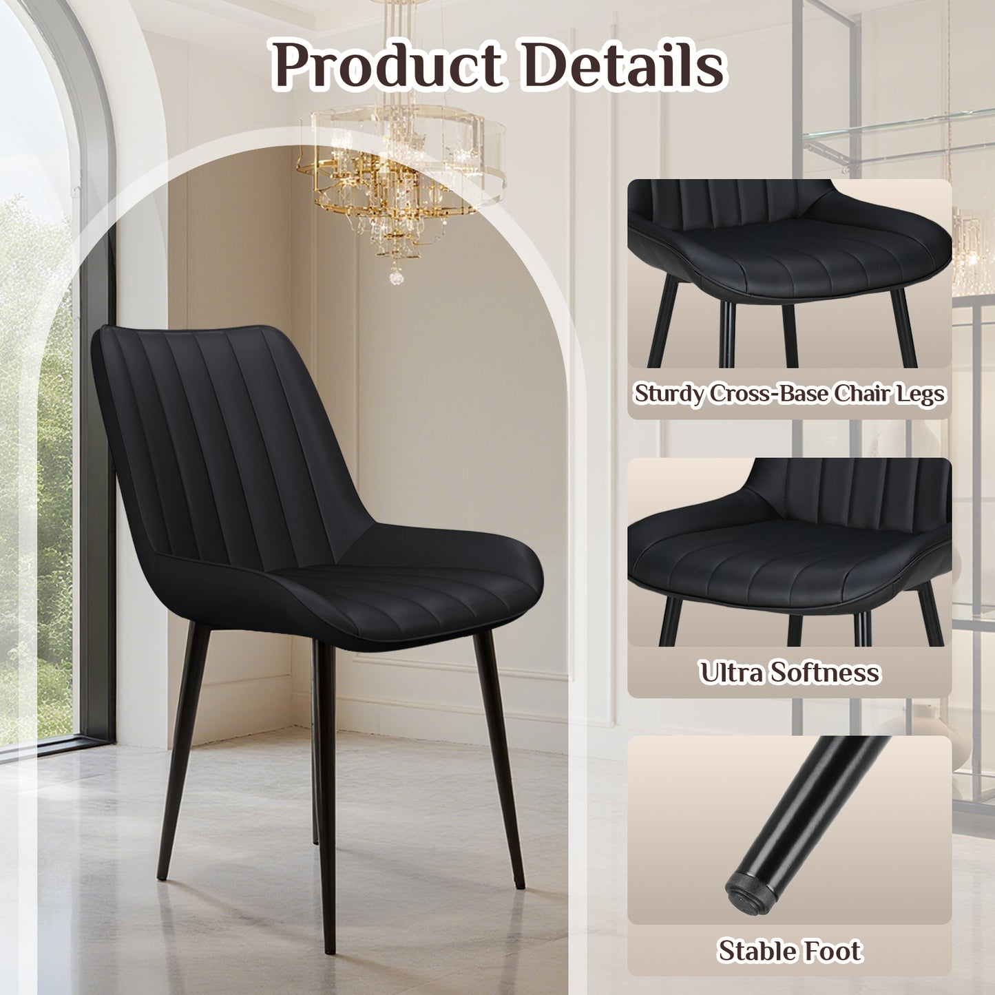 Pirecart High Back Dining Room Chairs, Set of 2/4 PU Leather Dining Chairs with Thick Cushions, Wide Padded Seat, Metal Legs for Kitchen, Living Room