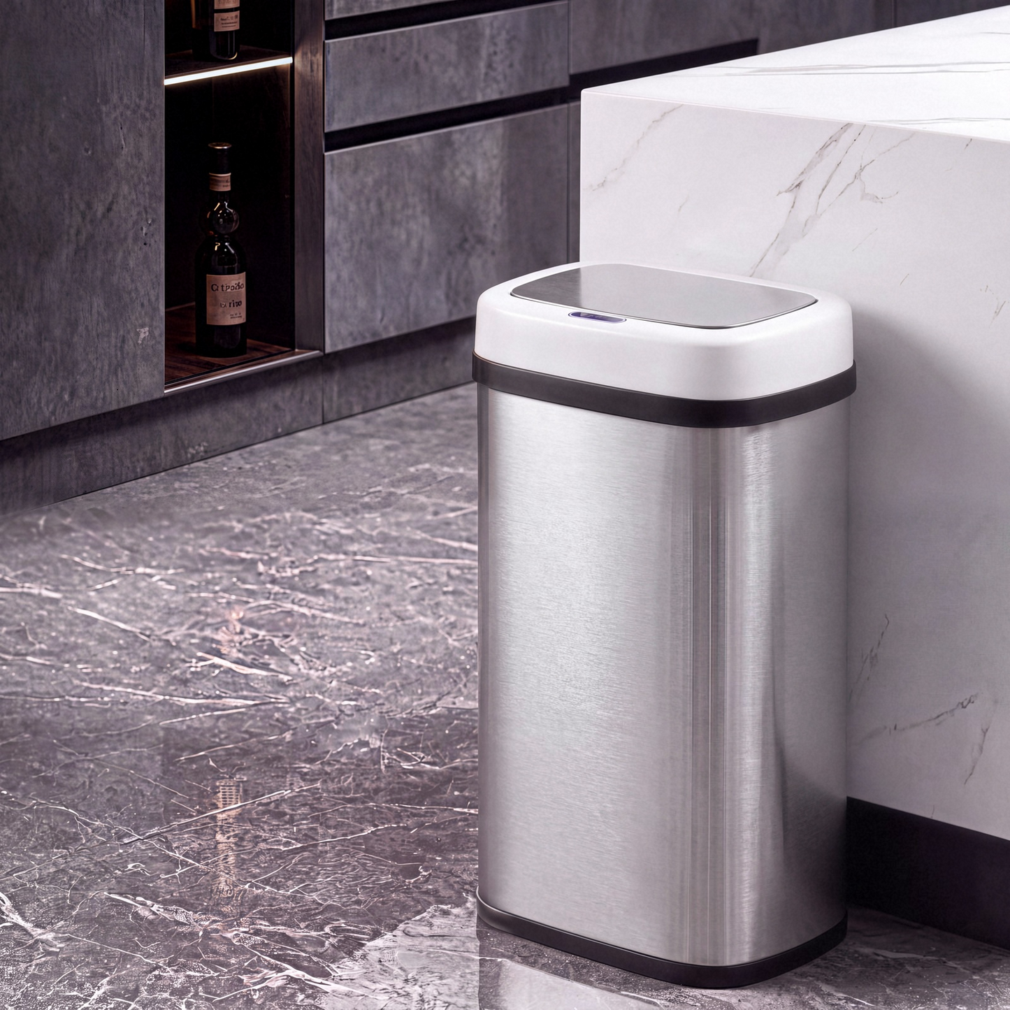 Pirecart Motion Sensor Trash Can, Stainless Steel Automatic Garbage Can with Soft-Close Lid, for Kitchen/Living Room/Office, Silver, Black, White