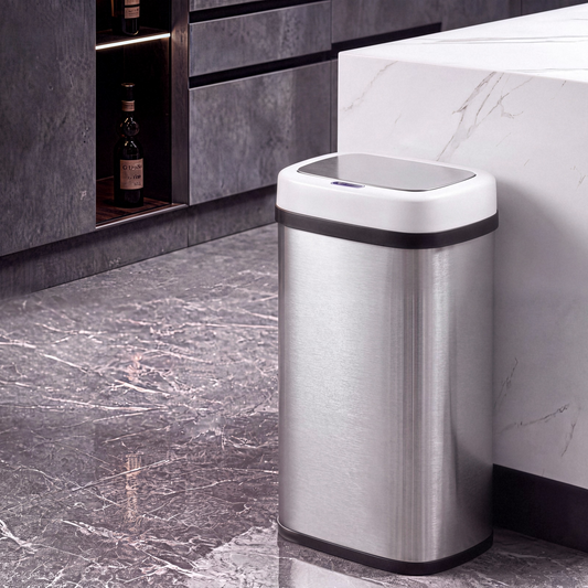 Pirecart Motion Sensor Trash Can, Stainless Steel Automatic Garbage Can with Soft-Close Lid, for Kitchen/Living Room/Office, Silver, Black, White