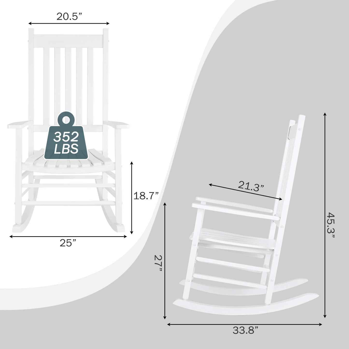 pirecart Wooden Rocking Chair Outdoor with High Back,Indoor, Oversized, Easy to Assemble for Garden,Lawn, Balcony, Backyard,Porch,Wooden Porch Rocker