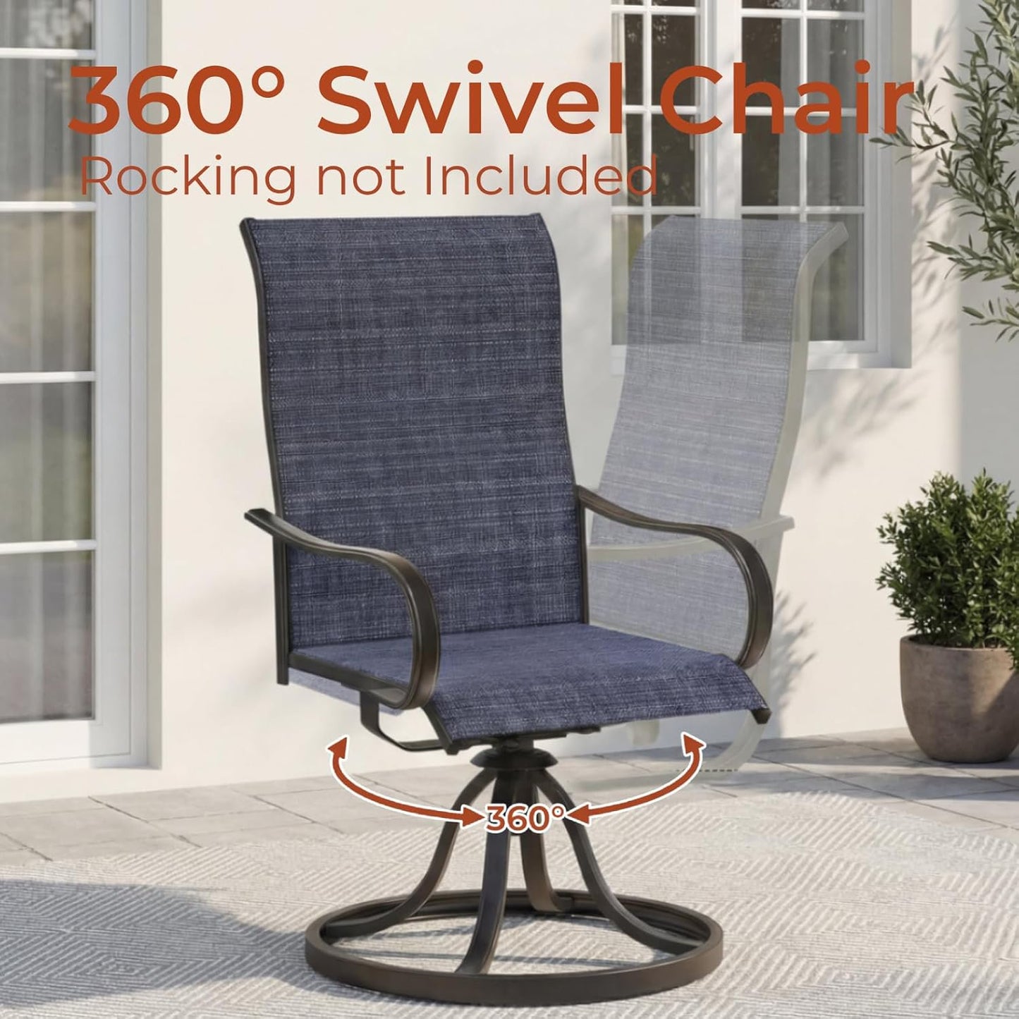 Pirecart 5Pcs Patio Dining Set, 4 Patio 360° Swivel Chairs & 42" Round Metal Table W/1.57"-1.8" Adjustable Umbrella Hole, Outdoor Table and Chairs Set