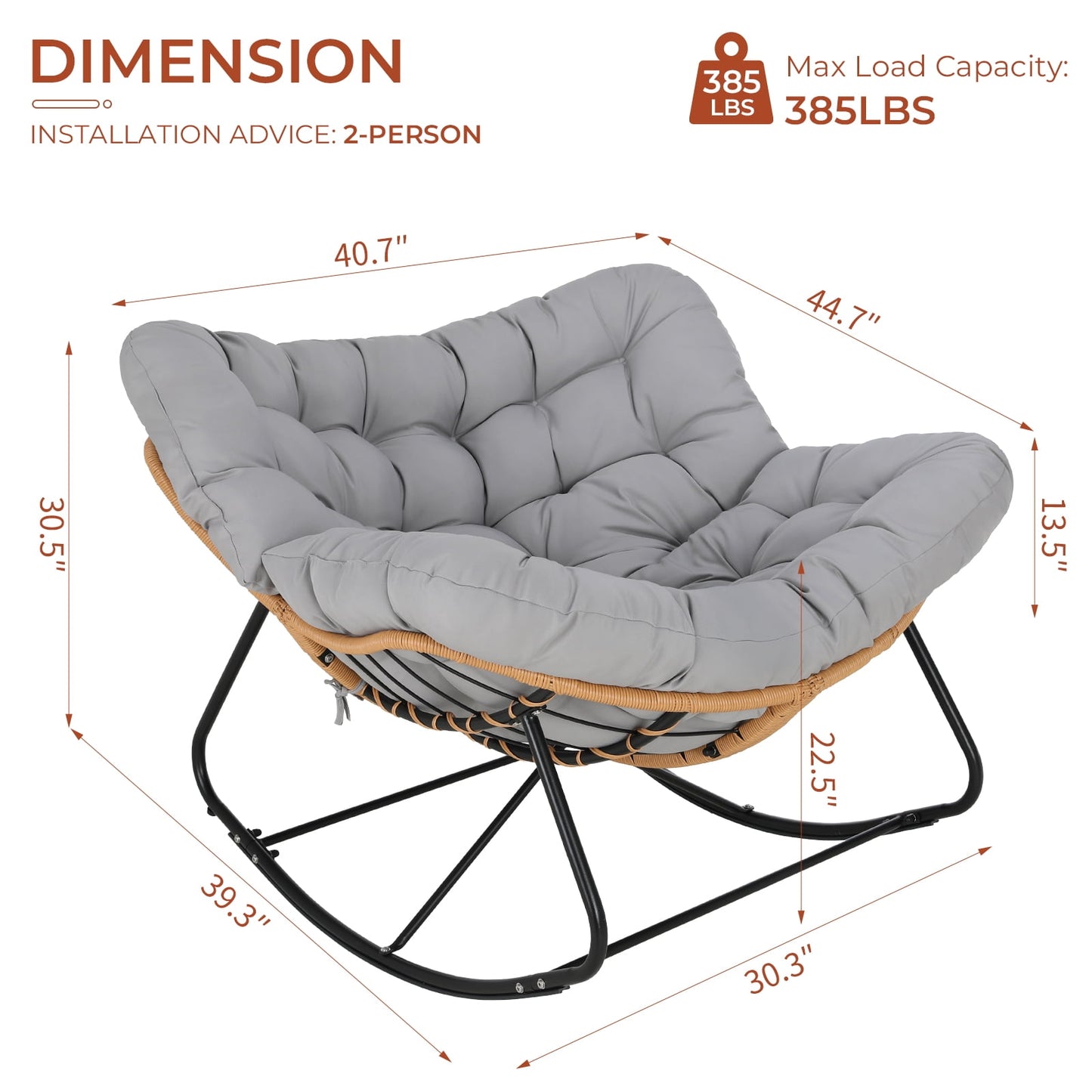 Pirecart Papasan Rocking Chair, Indoor Outdoor Comfy Papasan Chair, Wicker Egg Lounge Chair, Oversized Rocking Chair with Cushion for Living Room/Porch/Garden