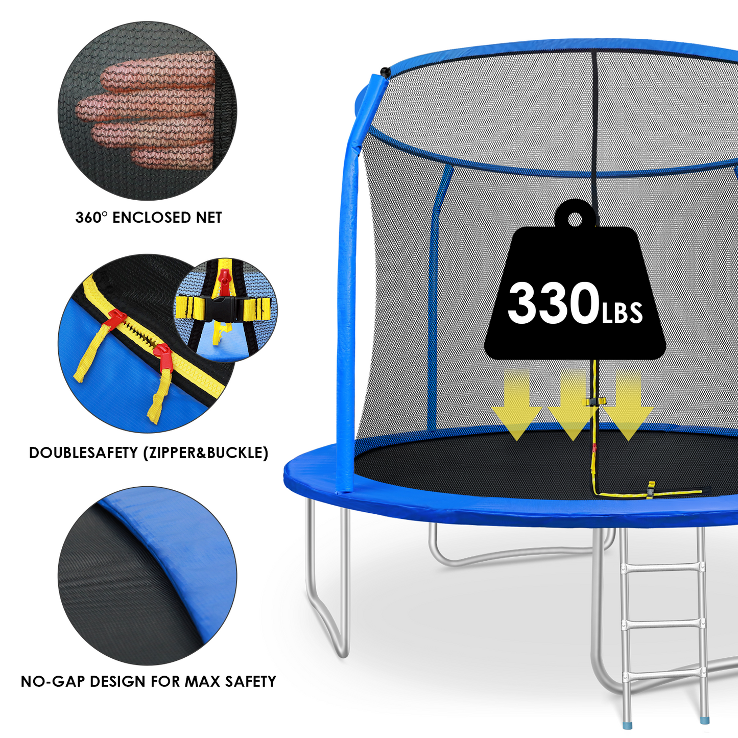 pirecart 12ft Outdoor Yard Trampoline for Kids with Safety Enclosure Net & Ladder