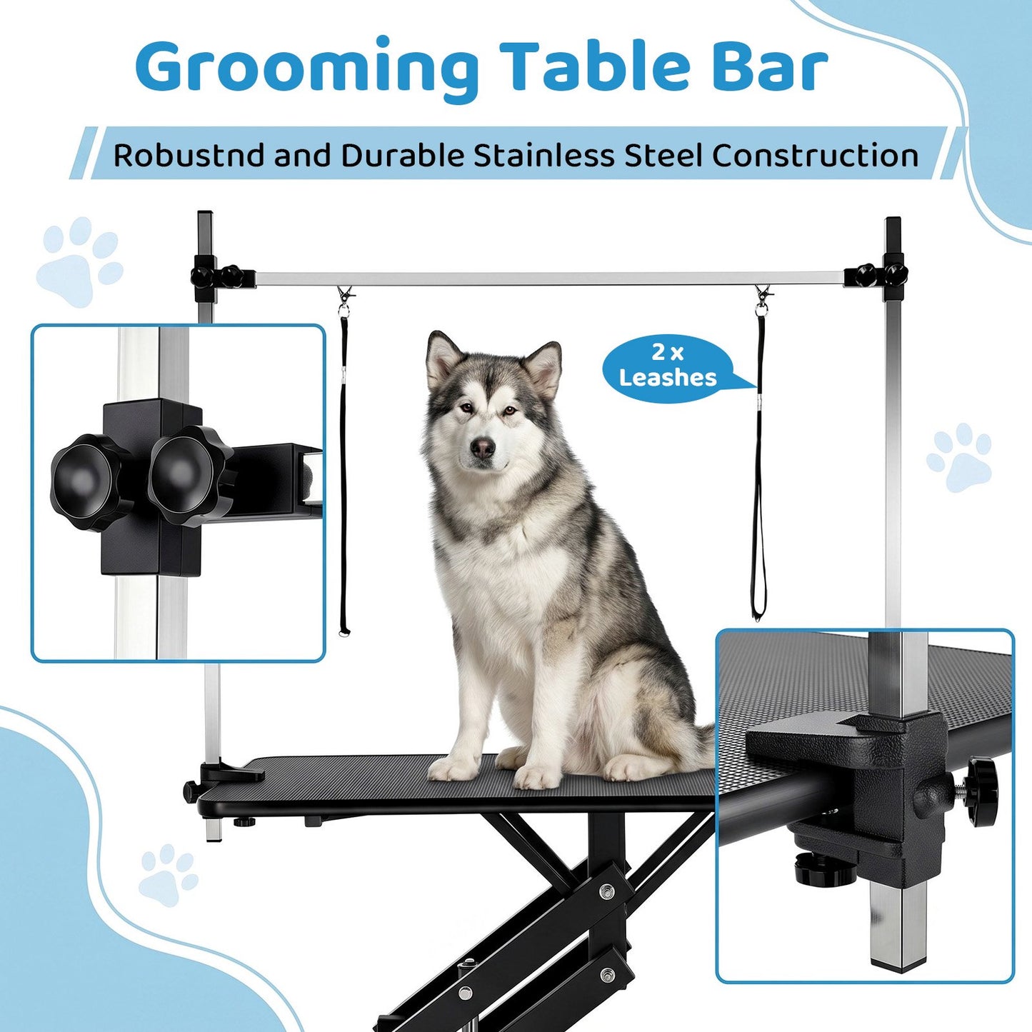 Pirecart Hydraulic Pet Grooming Table, Heavy Duty 21-35 in Height Adjust Grooming Station for Dogs & Cats, Foot Pedal Lift, Overhead Arm, 2 Leash Loops for Bathing, Trimming