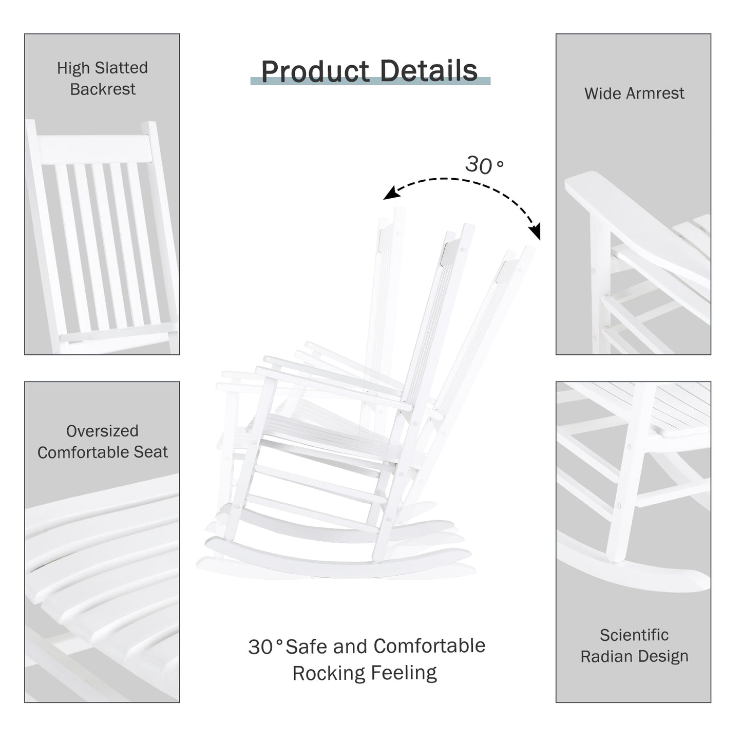 pirecart Wooden Rocking Chair Outdoor with High Back,Indoor, Oversized, Easy to Assemble for Garden,Lawn, Balcony, Backyard,Porch,Wooden Porch Rocker